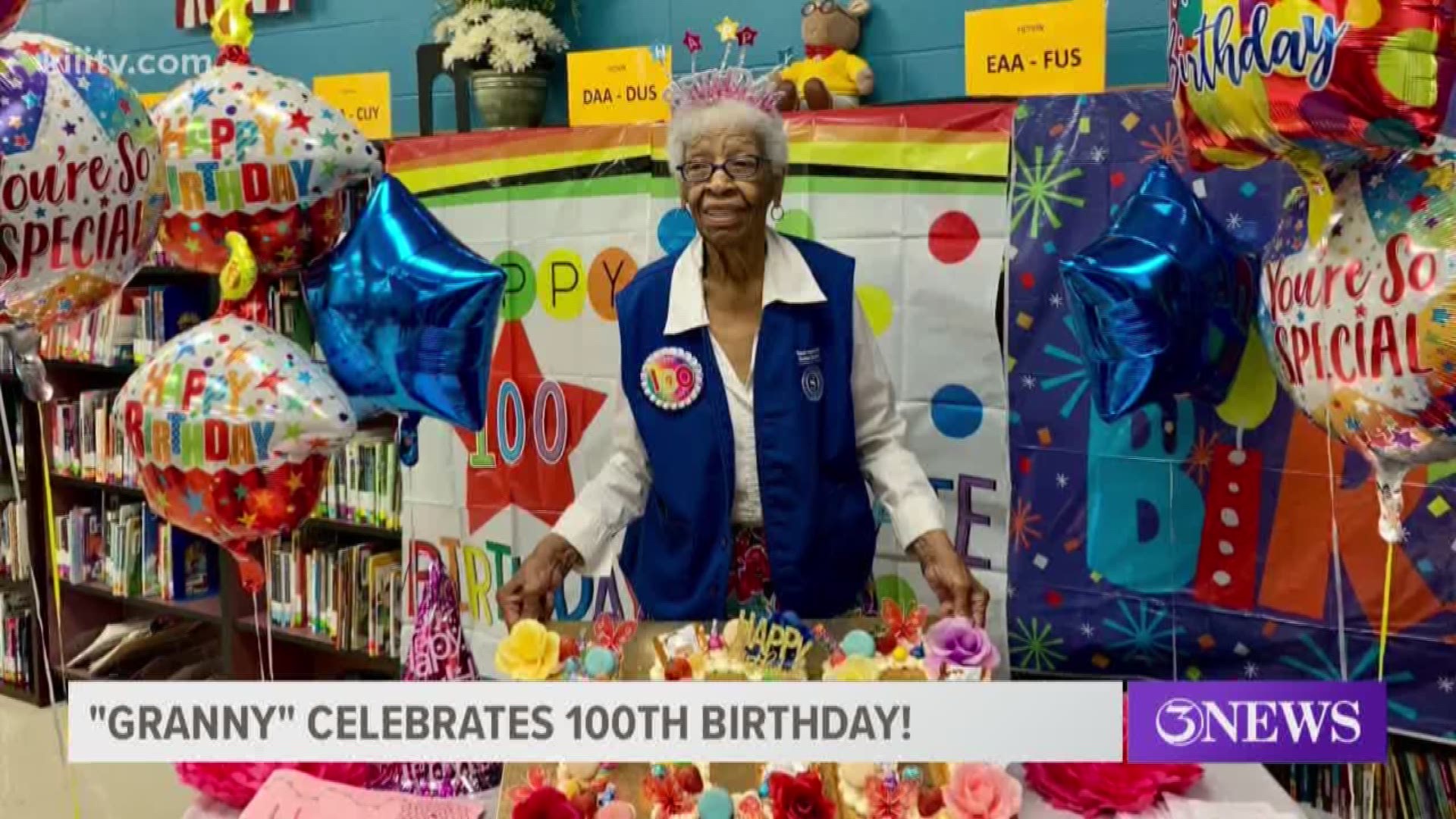 Conster Davis celebrated her 100th birthday at Galvan Elementary School.