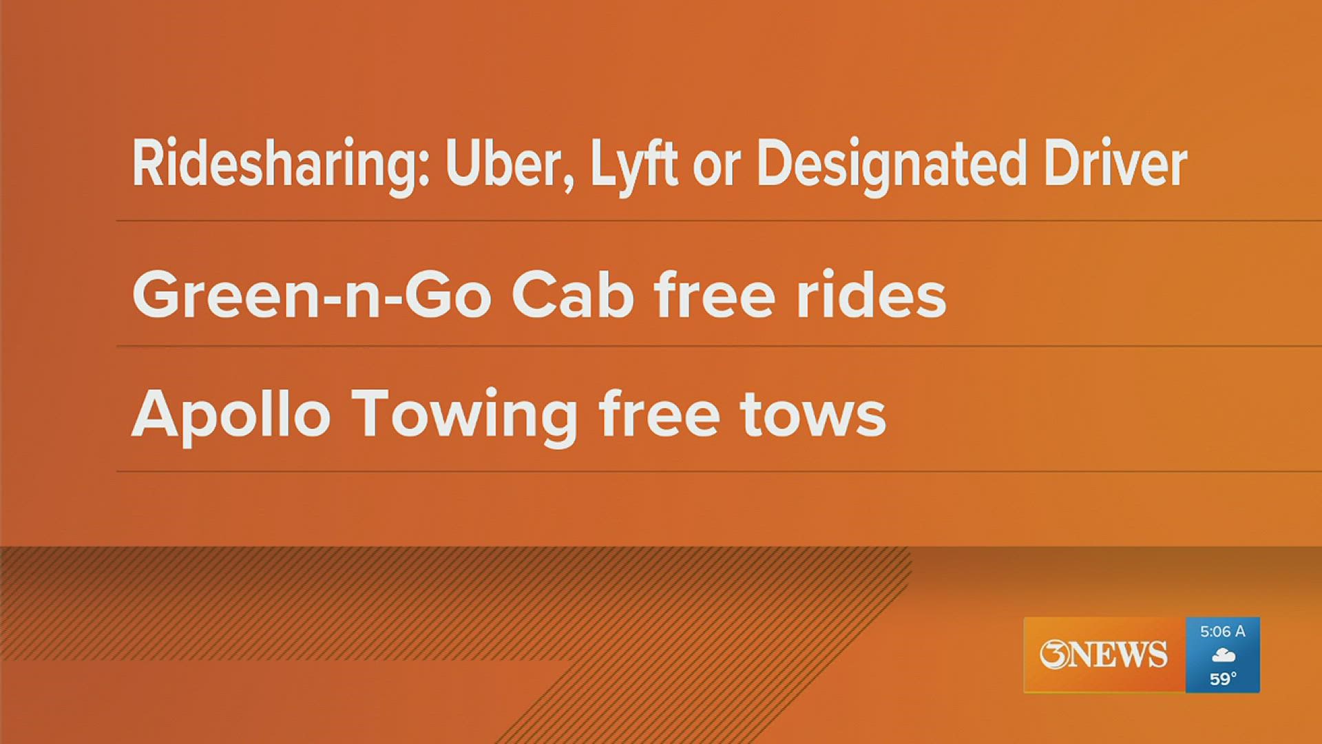 Apollo Towing is offering a free ride and tow and Green-N-Go cabs are also offering free rides.