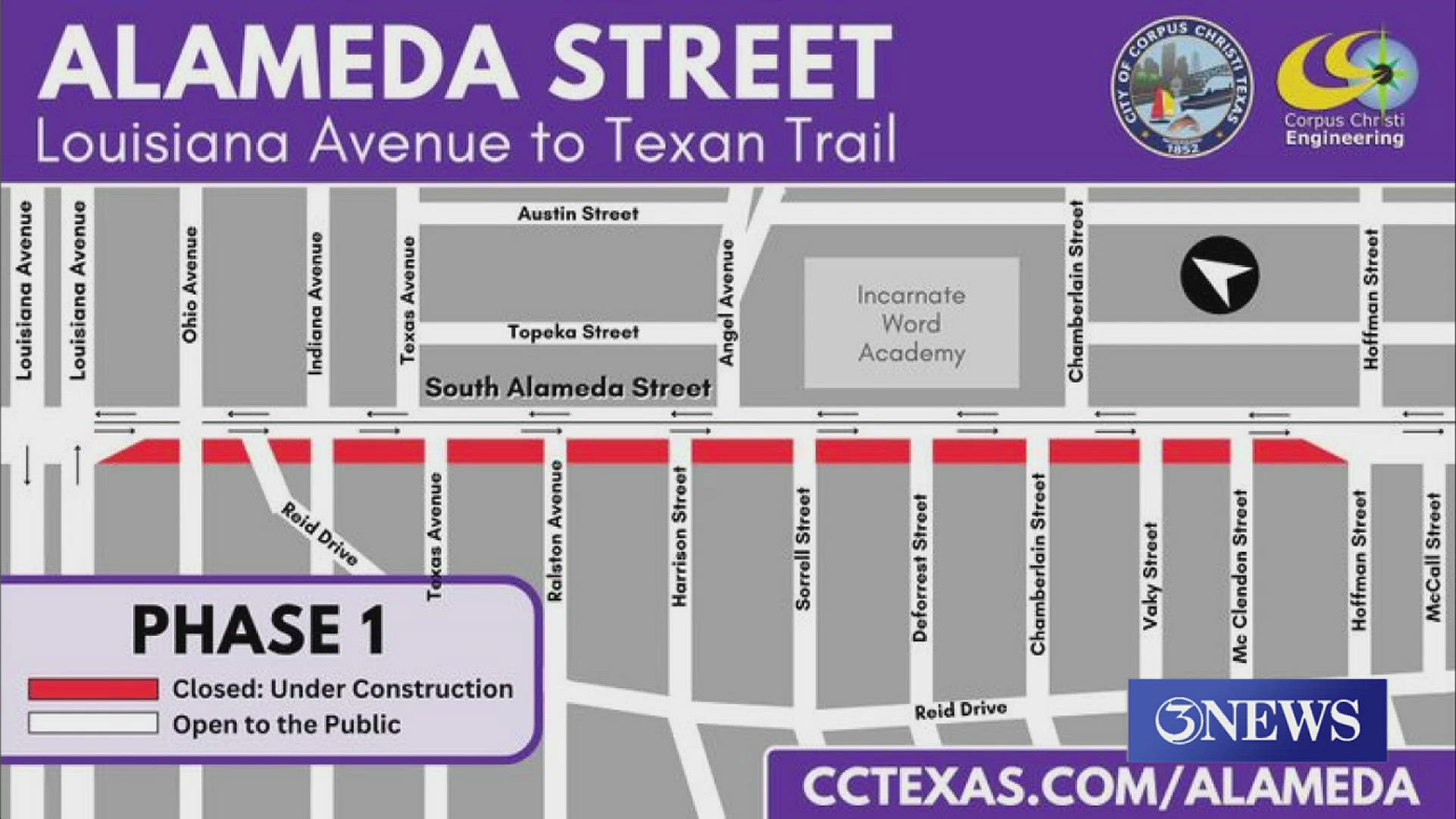 Starting on Monday, street reconstruction will result in closures of the southbound lanes on south Alameda Street from Louisiana Avenue to Hoffman Street.