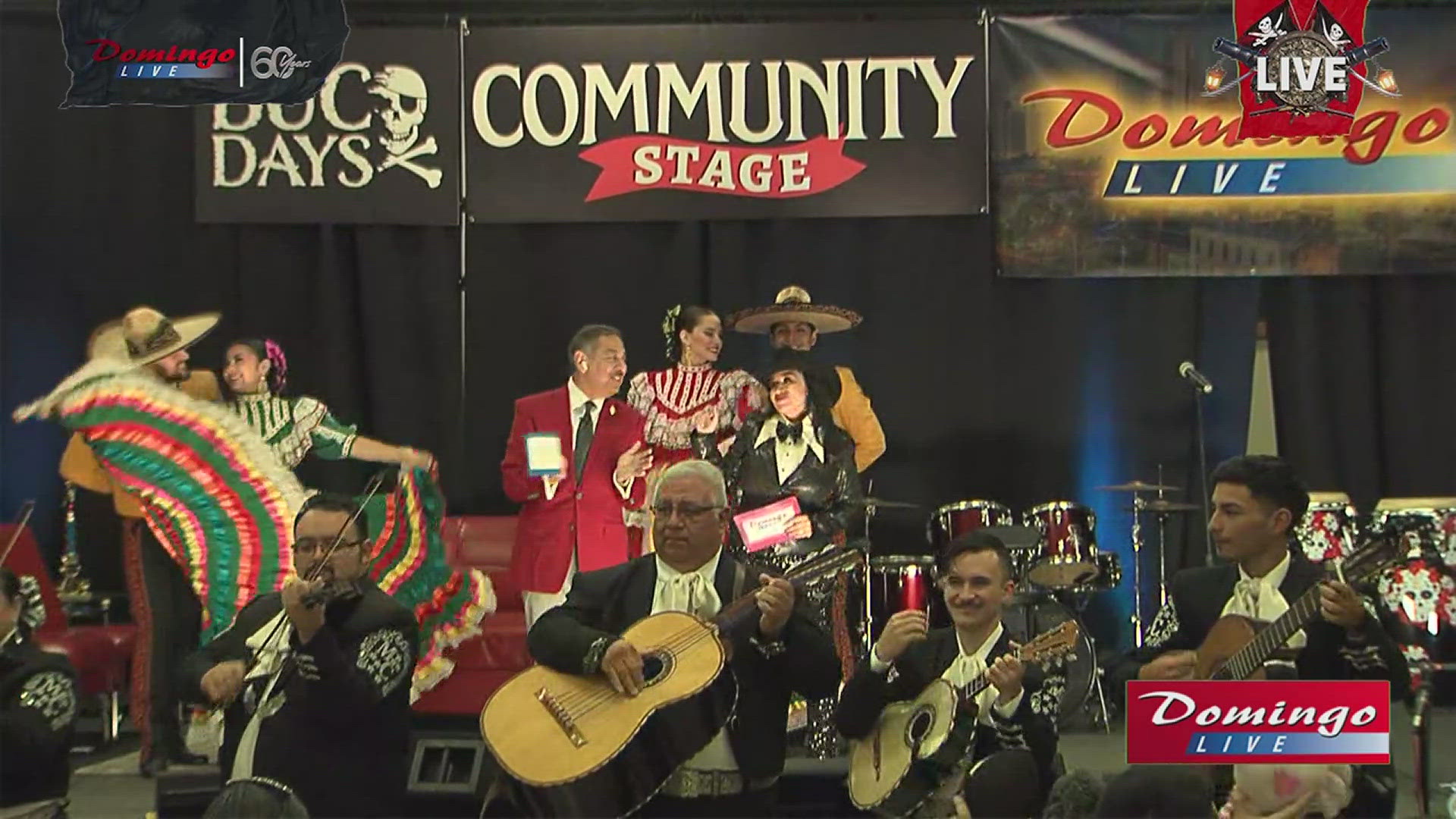 Kicking off Domingo Live's 60th Anniversary show at Buc Days with puro cultura courtesy of Mariachi Celestial, Alcorta's Compañia de Danza Folklórica and YOU!