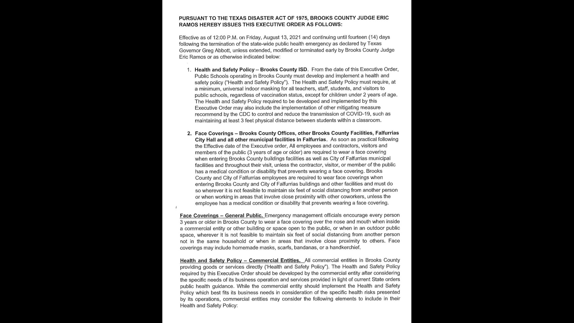 Brooks County Judge mandates masks in schools