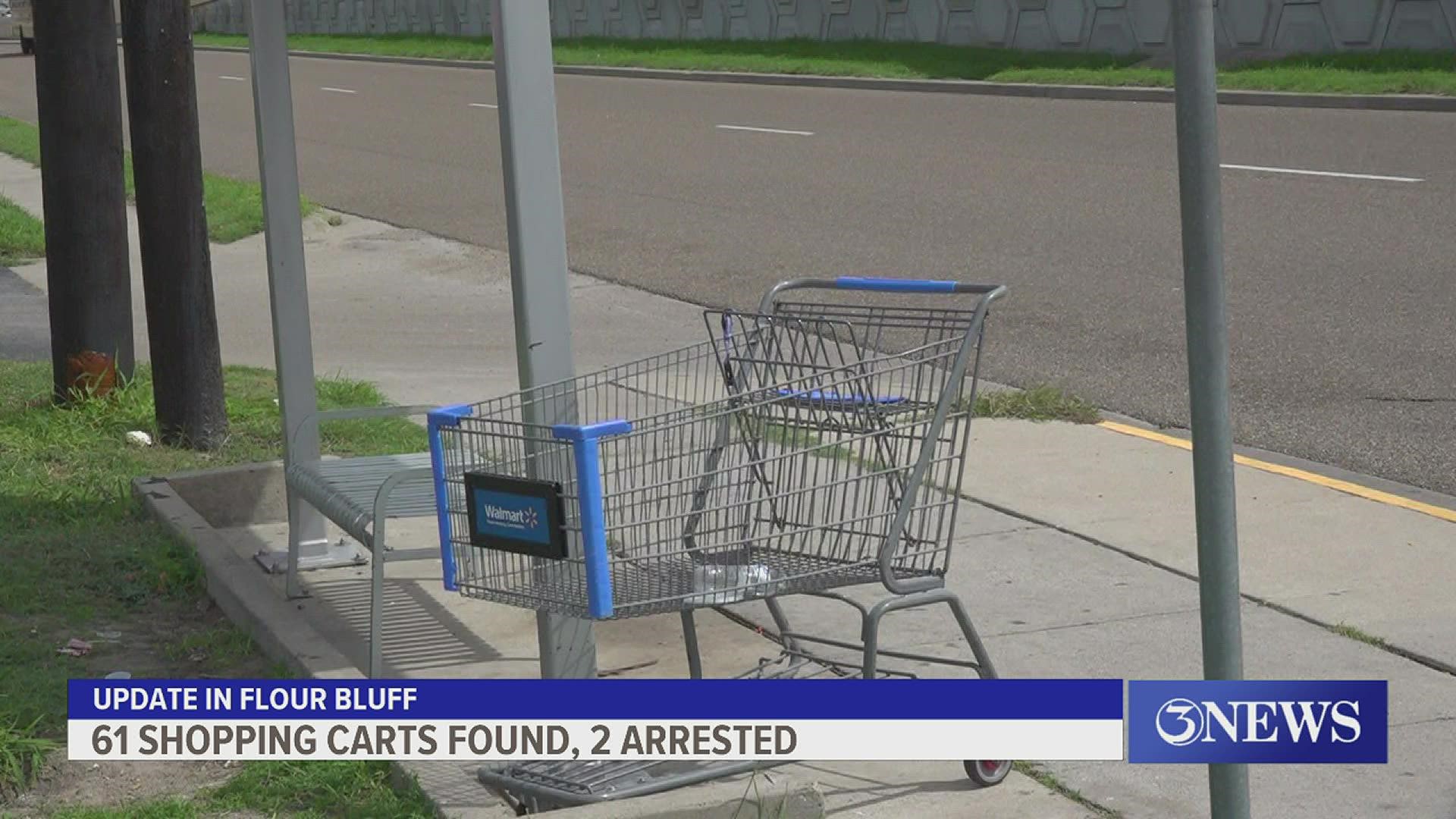 31 shopping carts were found at one residence near Flour Bluff Drive and Matlock and 30 more were found on surrounding streets.