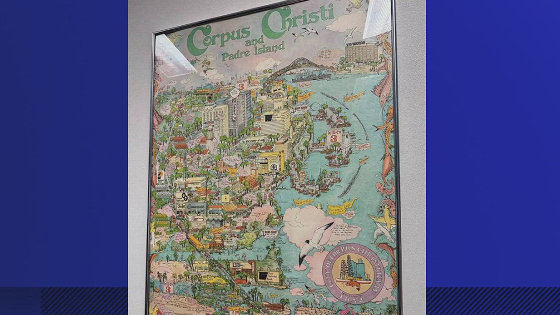 This painting of a map of Corpus Christi was found upstairs in our studios while some of our 3NEWS team was putting up holiday decorations!