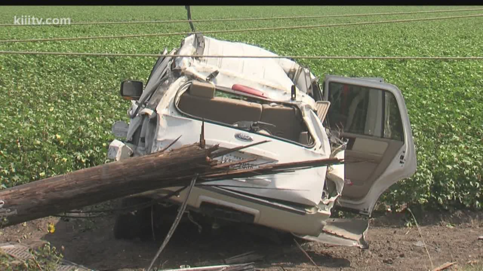 Car crashes into utility pole after blowout on FM 70 | kiiitv.com