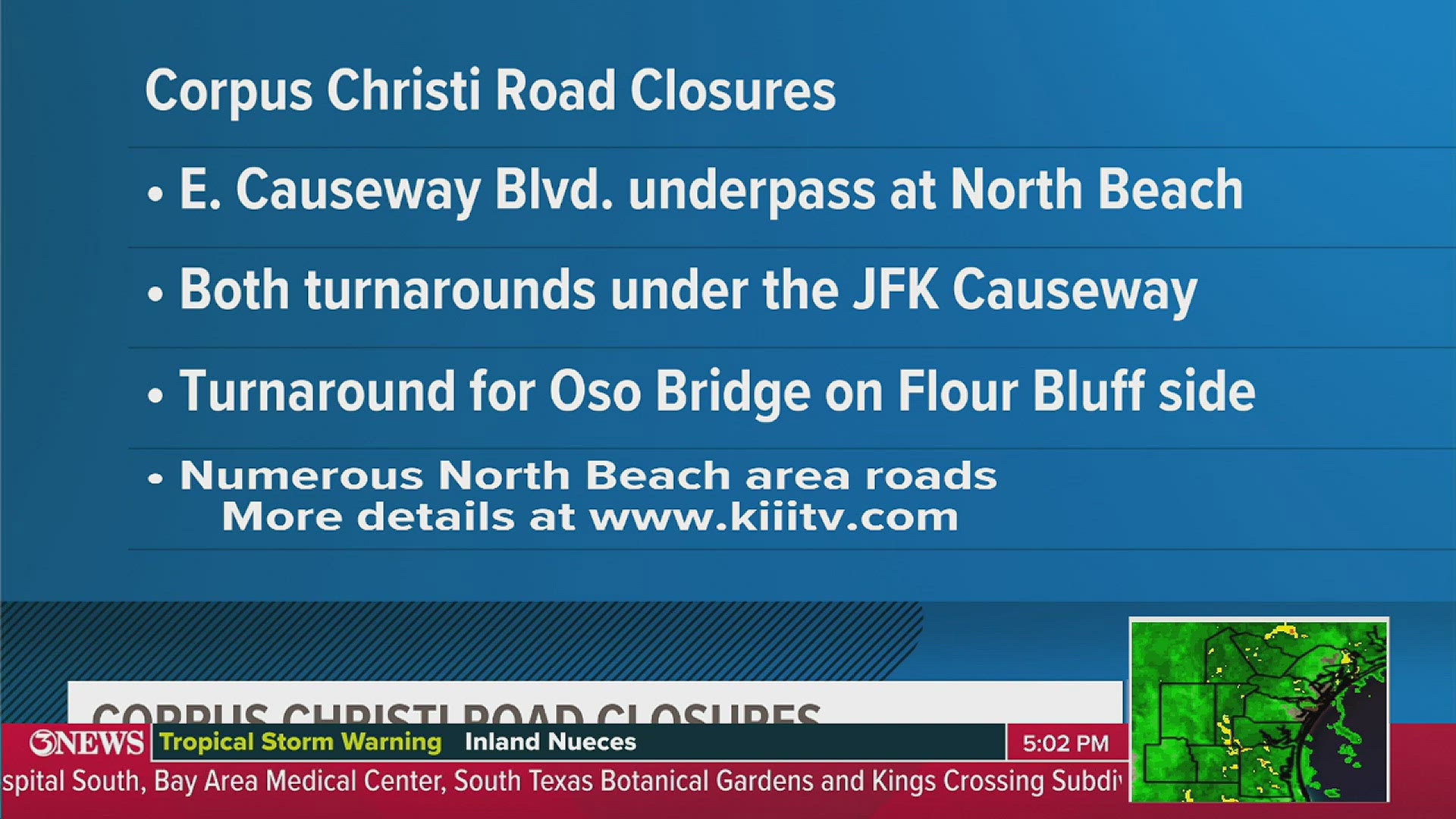 Corpus Christi road closures due to Tropical Strom Alberto | kiiitv.com