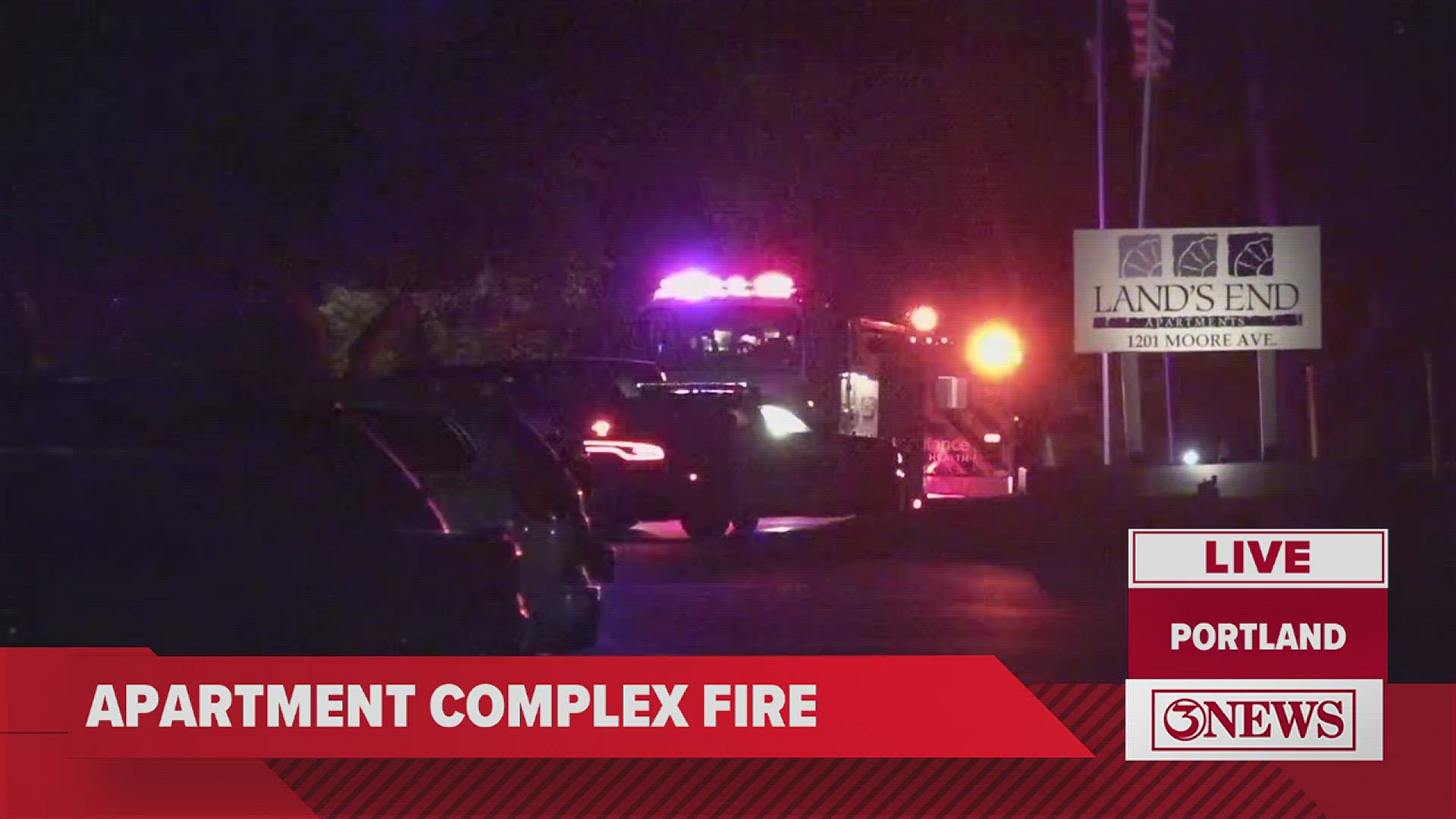 The fire is at the Lands End apartment complex in Portland.