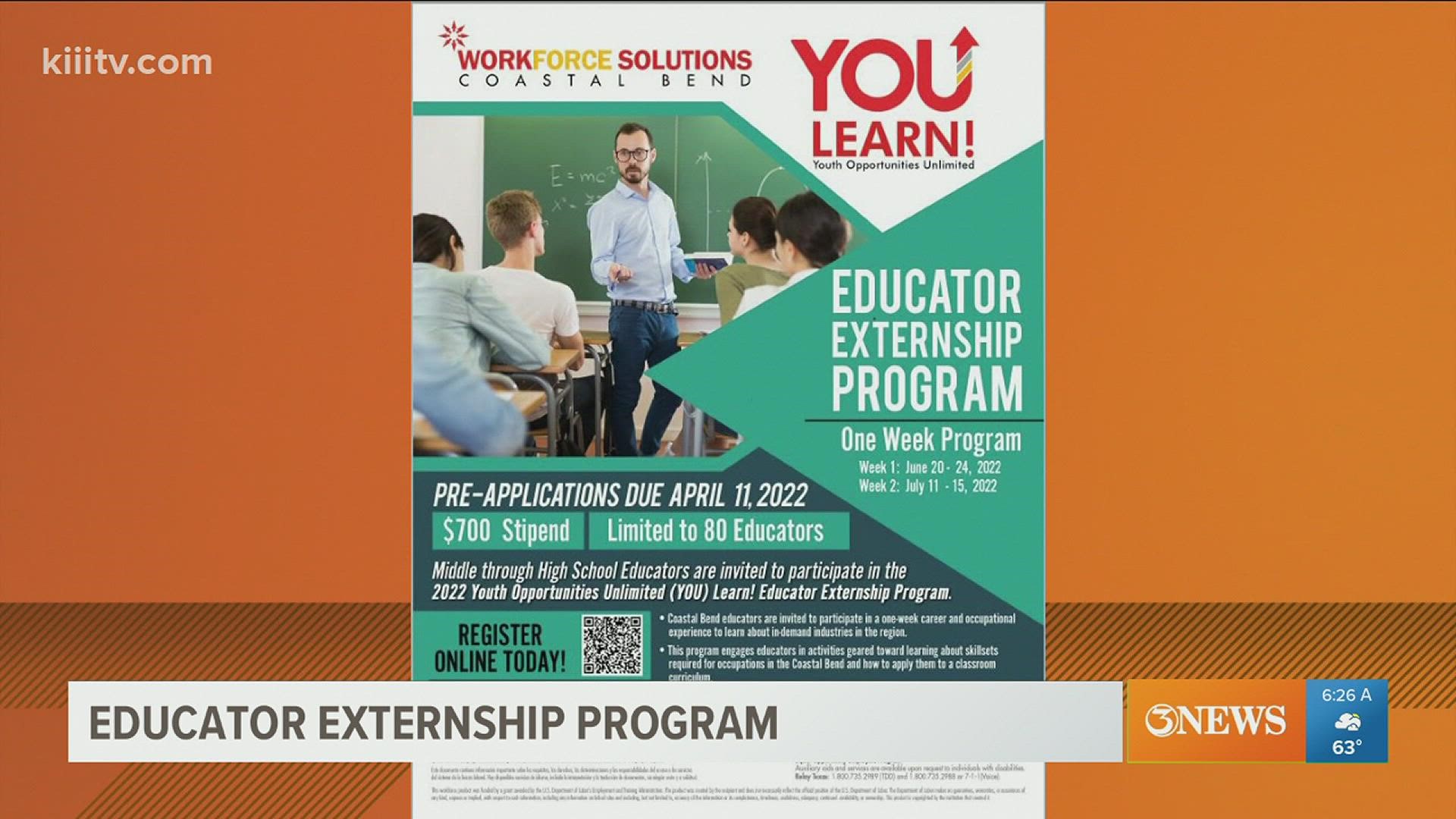 Education to Employment Partners wants teachers to get educated! The non-profit is offering their annual ‘Educator Externship Program’. Call 361-906-0703 for more.