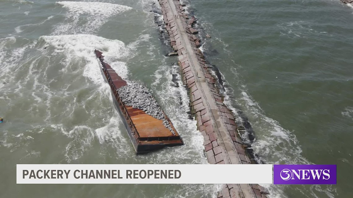 Barge partially sinks near Packery Channel jetties