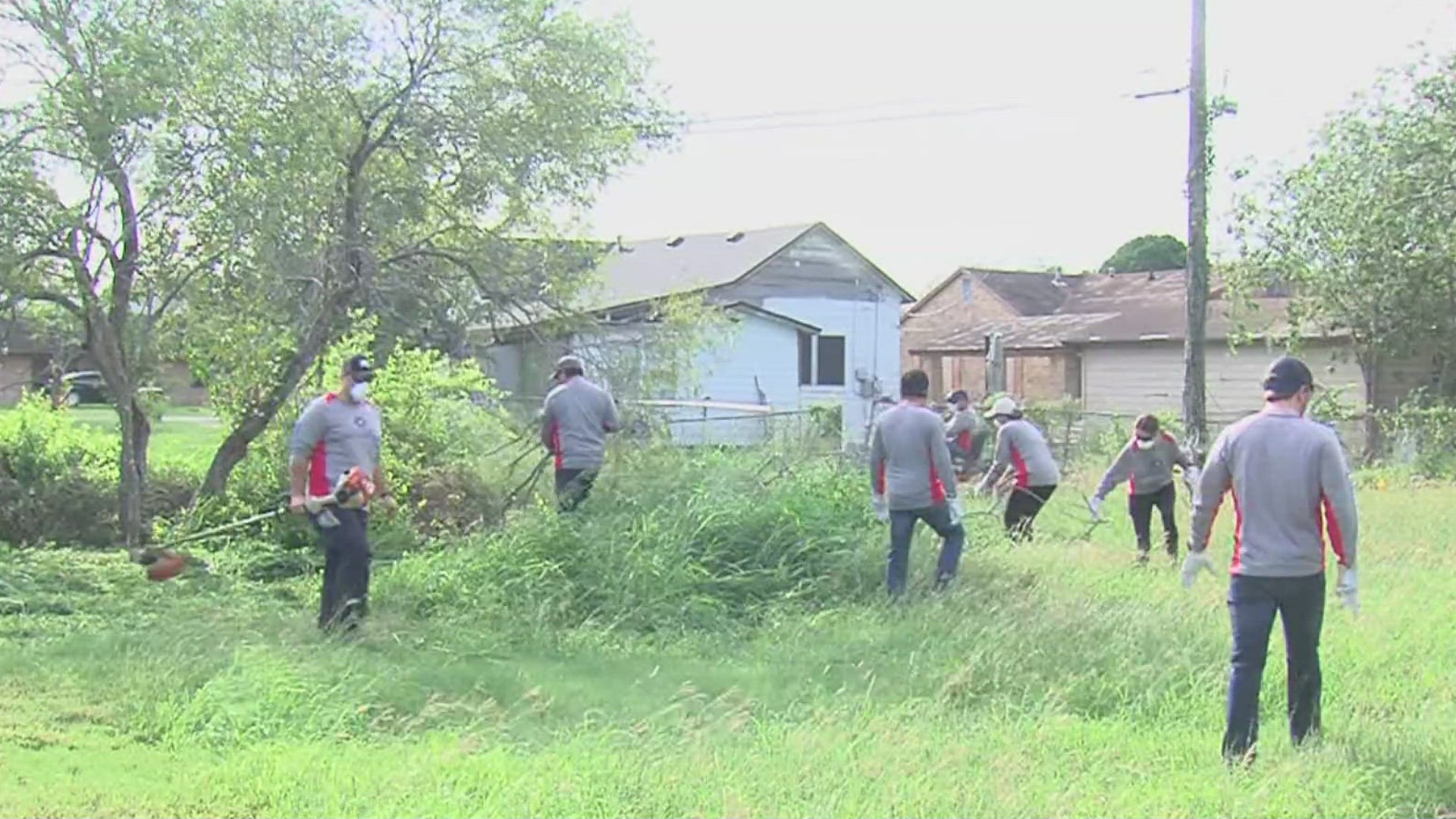 All hands on deck: The organization partnered with Gulf Coast Growth Ventures through United Way of the Coastal Bend to begin clearing land on three lots in Taft.