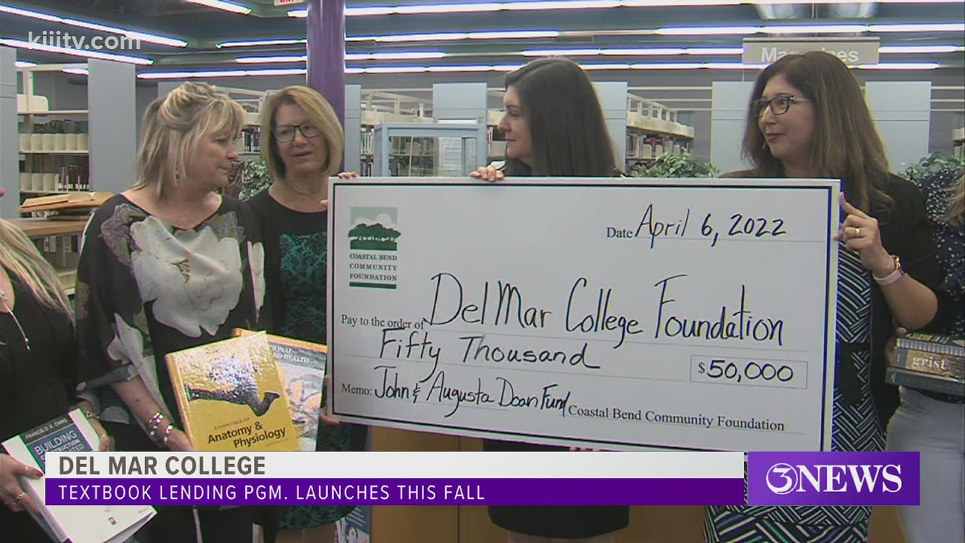 The foundation is donating $50,000 to Del Mar College for its program which allows students to check out textbooks free of charge.