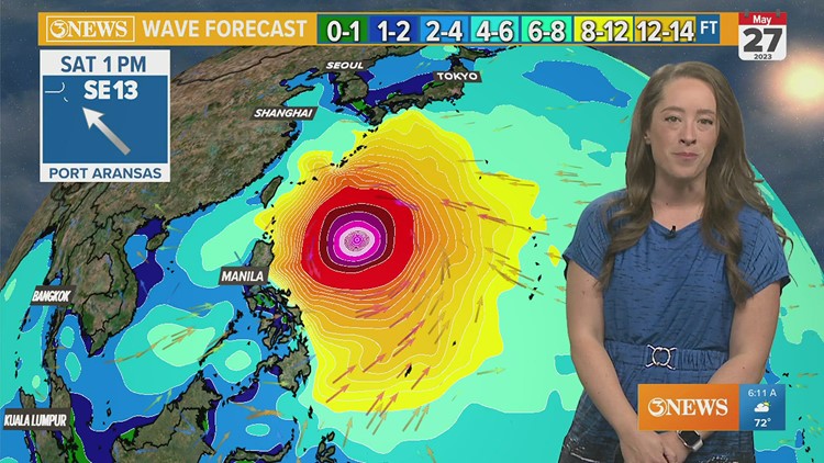 Beach forecast for the Coastal Bend and a brief look at Super Typhoon Mawar in the Pacific