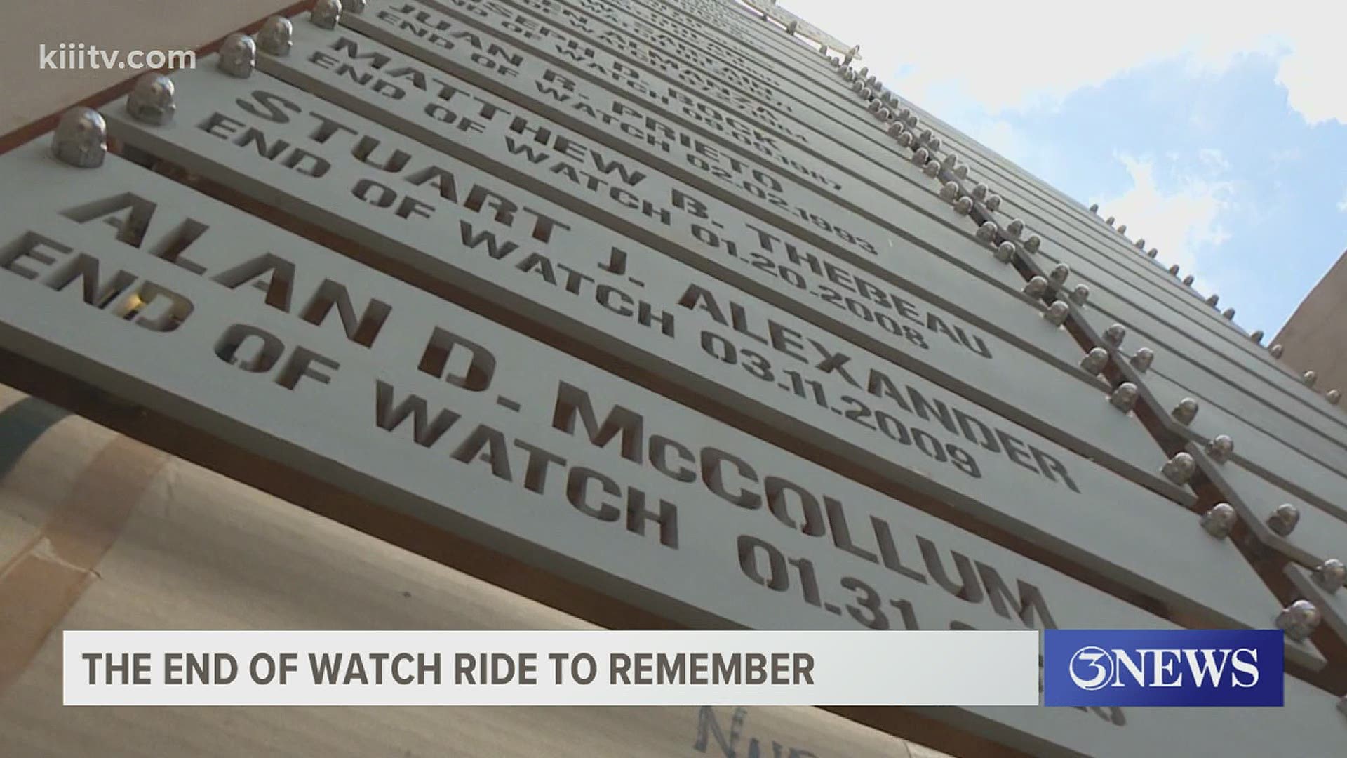 On Monday, June 14, the End of Watch Ride will stop at the Nueces County Fallen Heroes Memorial Wall, at Leopard and Artesian Streets, from 3 to 5 p.m.