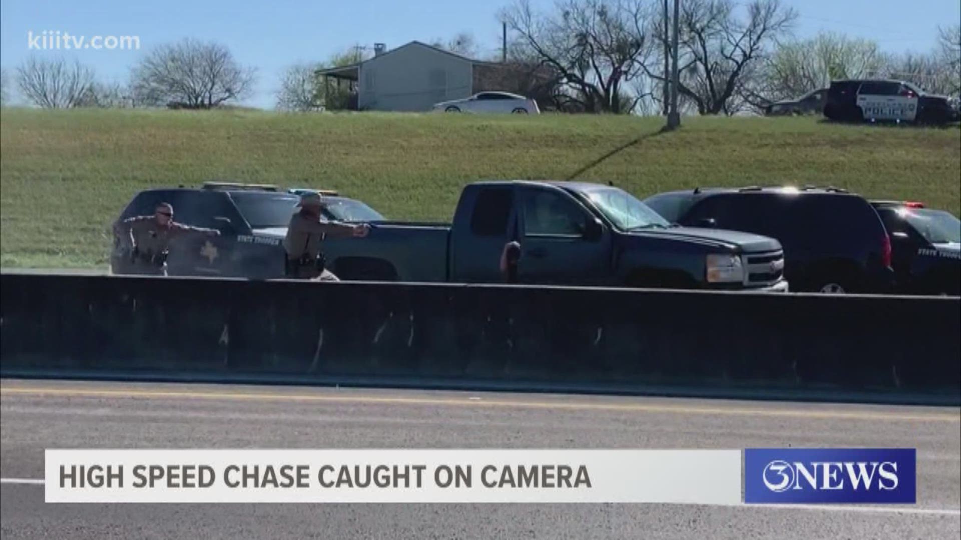 A wanted man is now in custody after leading law officers on a wild high speed chase this afternoon.