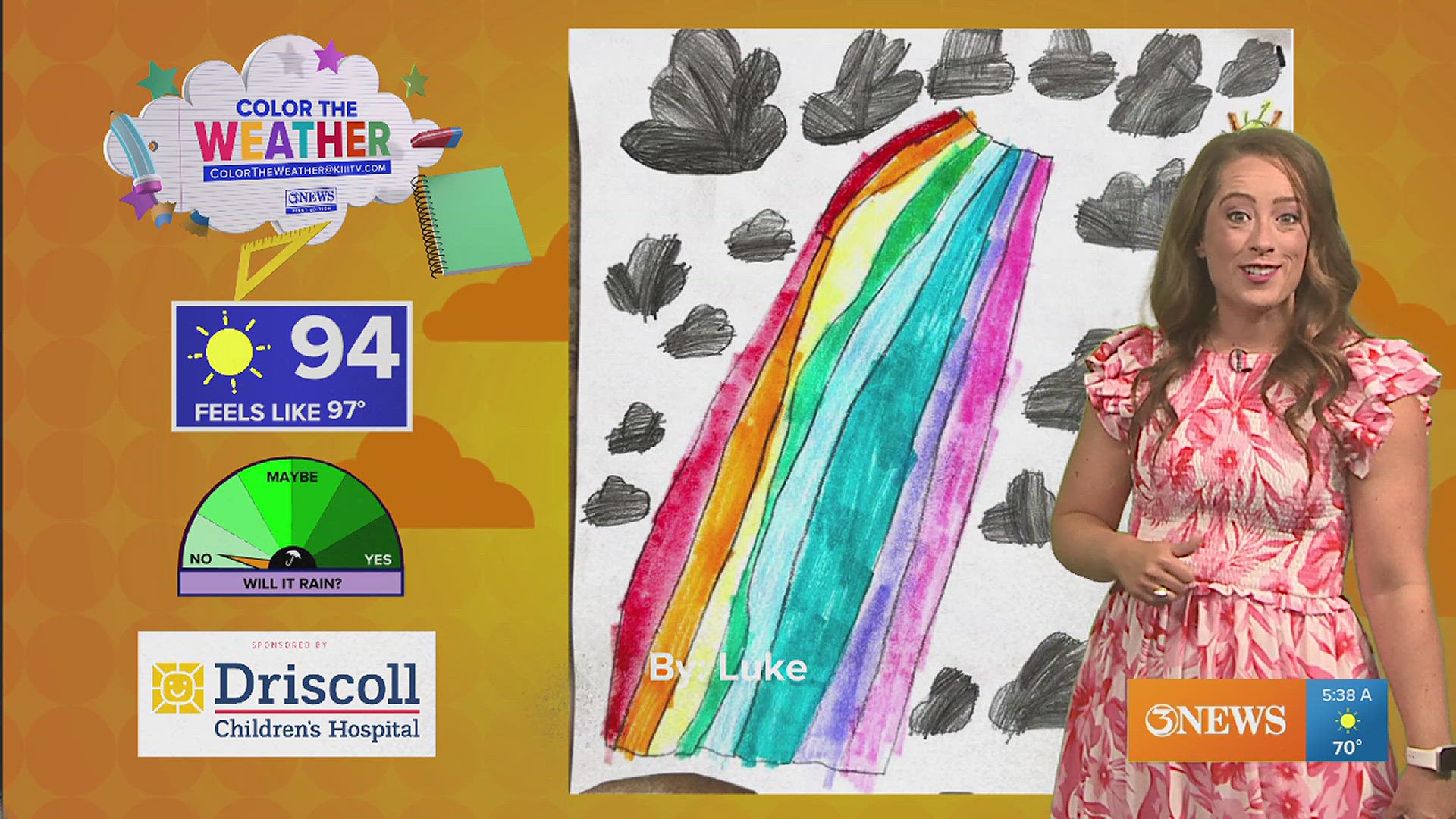 Thank you for sending us this amazing artwork, Luke! It will be sunny most of the week, but we could be seeing some rain later on... maybe even a rainbow!