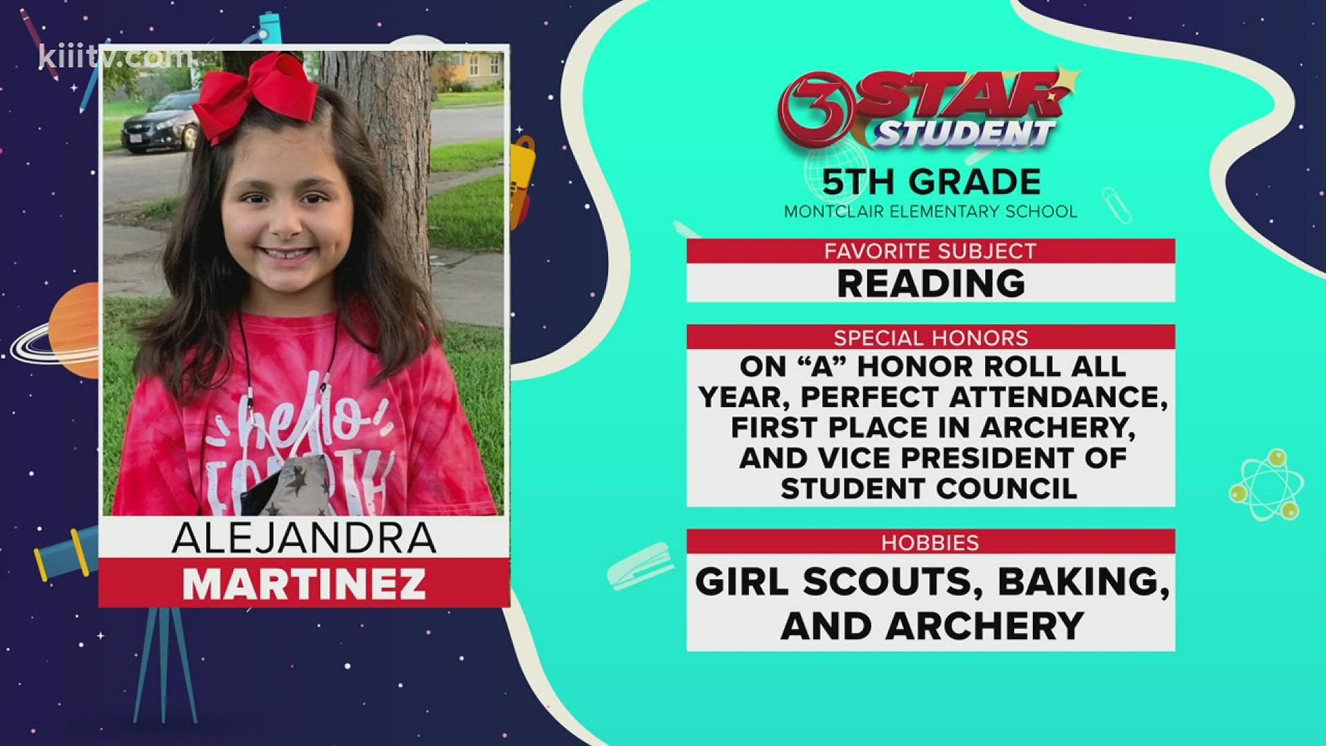 Alejandra is a fifth grade student at Montclair Elementary School here in Corpus Christi. She said reading is her favorite subject and she is a straight "A" student!