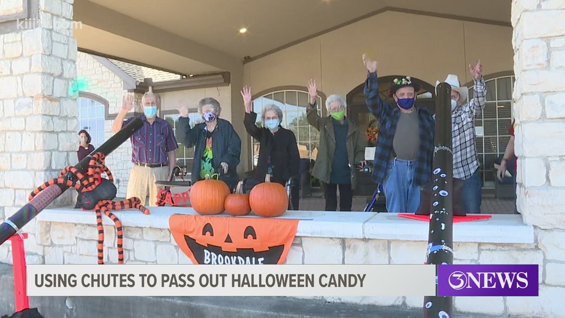 Portland's Brookdale Northshore Senior Living Community found a way to socially distance while giving candy to trick-or-treaters.