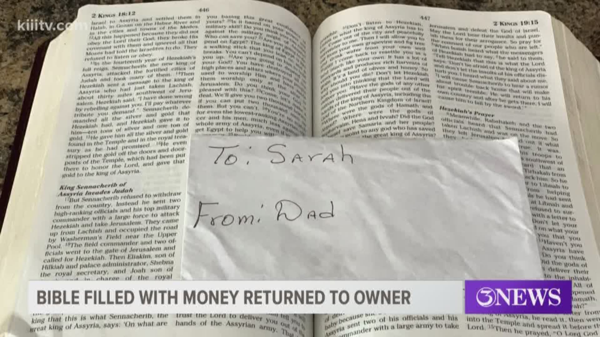 It was a true test of faith for two college students when they came across a Bible containing an envelope filled with money on the side of the road in Refugio County, Texas.