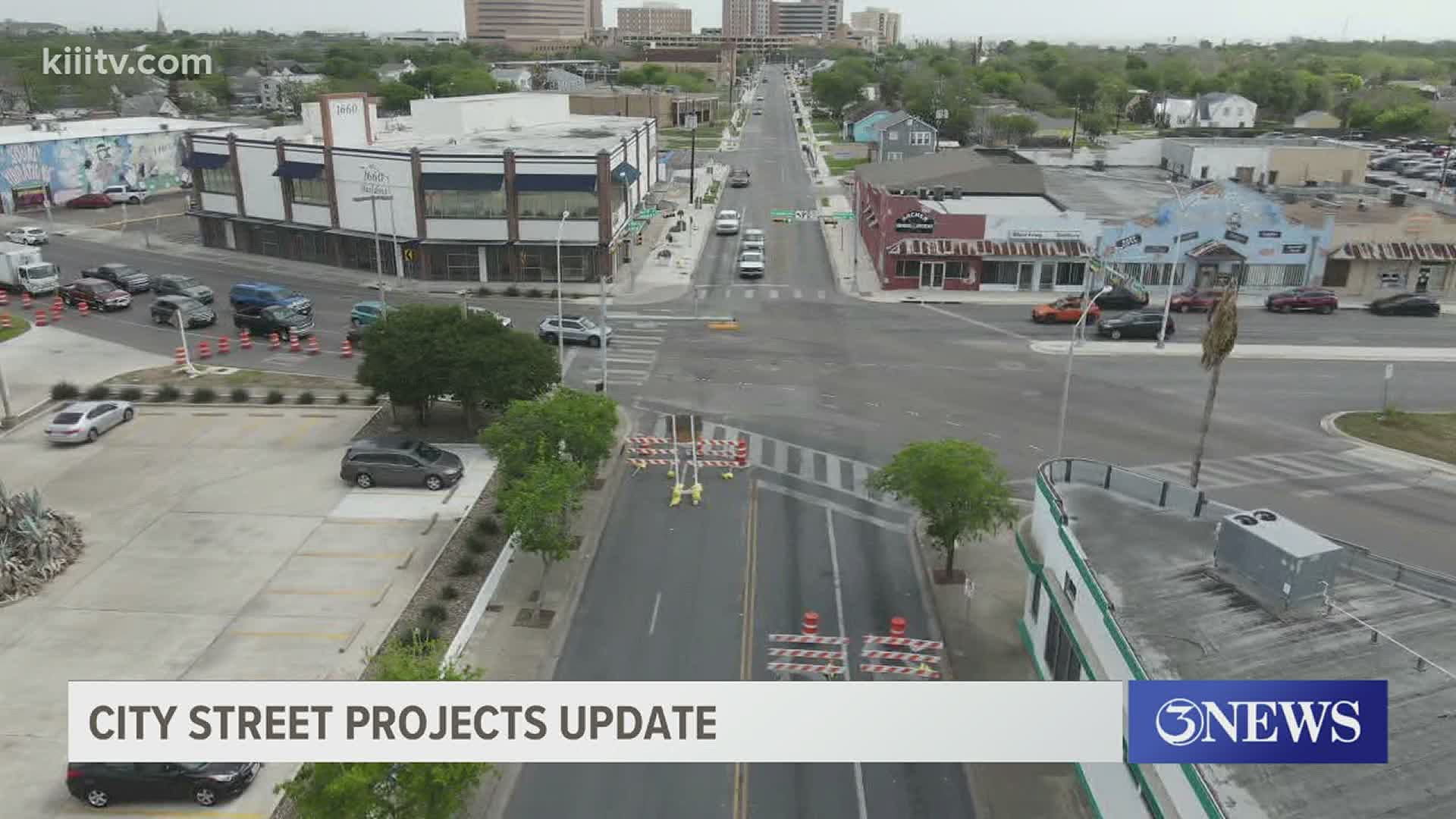 Streets that remain under construction include Ocean Drive, Airline, and Six Points.