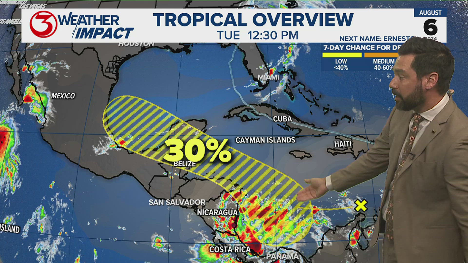 As Debby moves NE, it'll bring big rains with it into Georgia and the Carolinas this week. 30% chance for development on a new tropical wave in the Eastern Caribbean