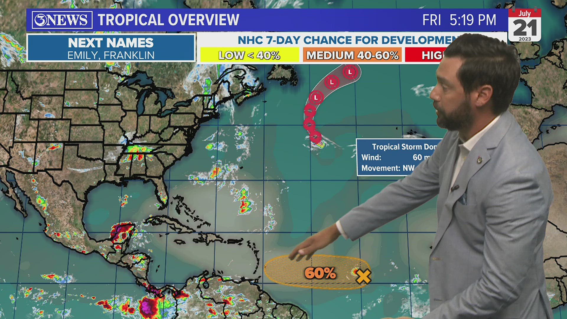 Invest 95L, a tropical disturbance in the Atlantic Basin will likely develop in the coming days as it tracks toward the Caribbean.