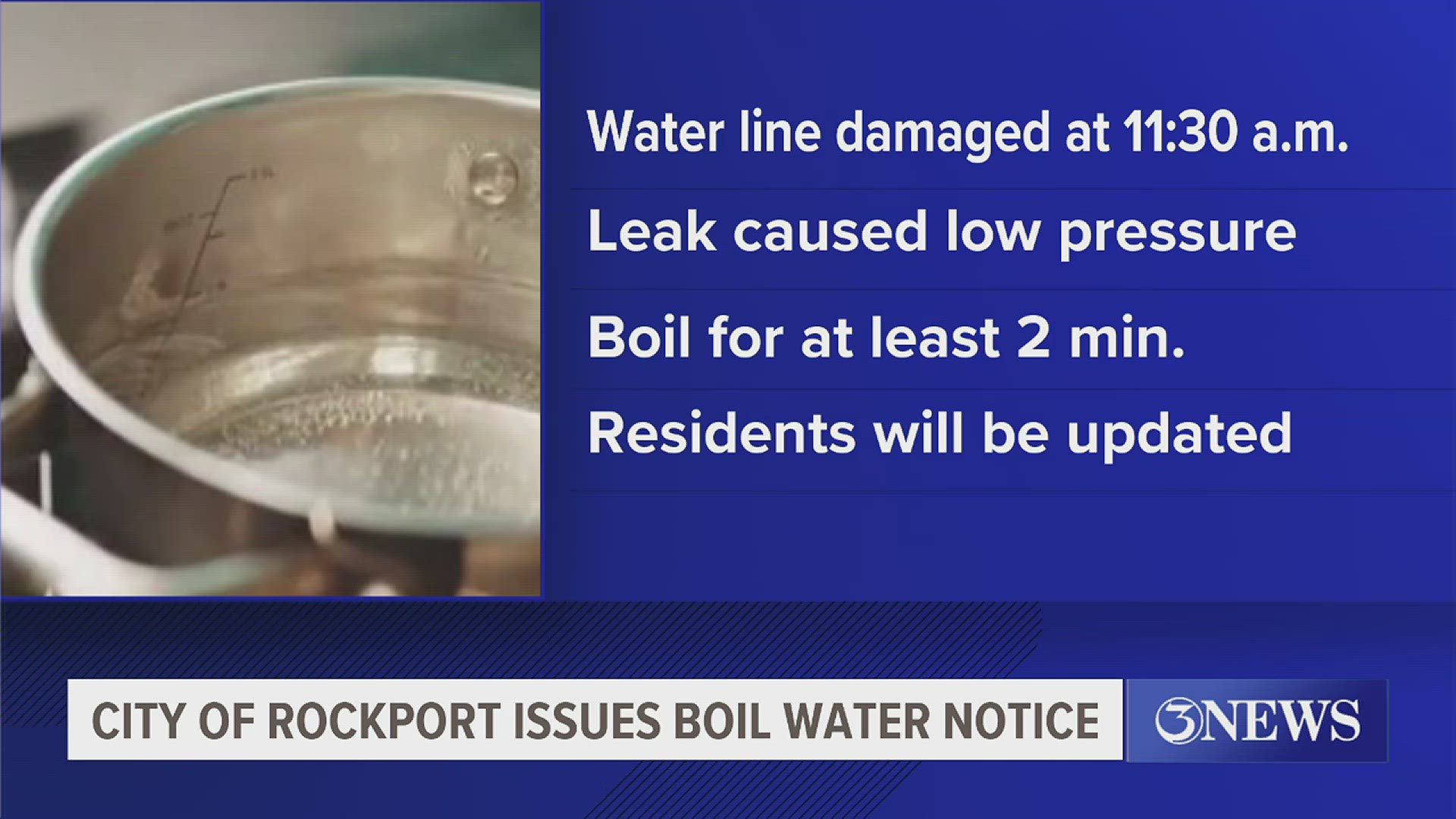 A water-line leak and subsequent low pressure is the reason for the boil notice.