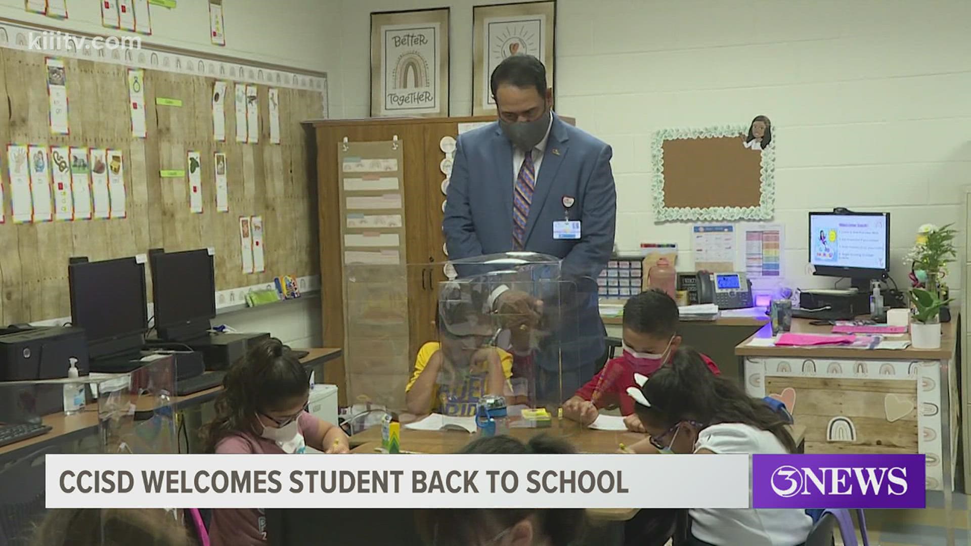 Students at Kolda Elementary were greeted at the door by Superintendent Dr. Roland Hernandez.
