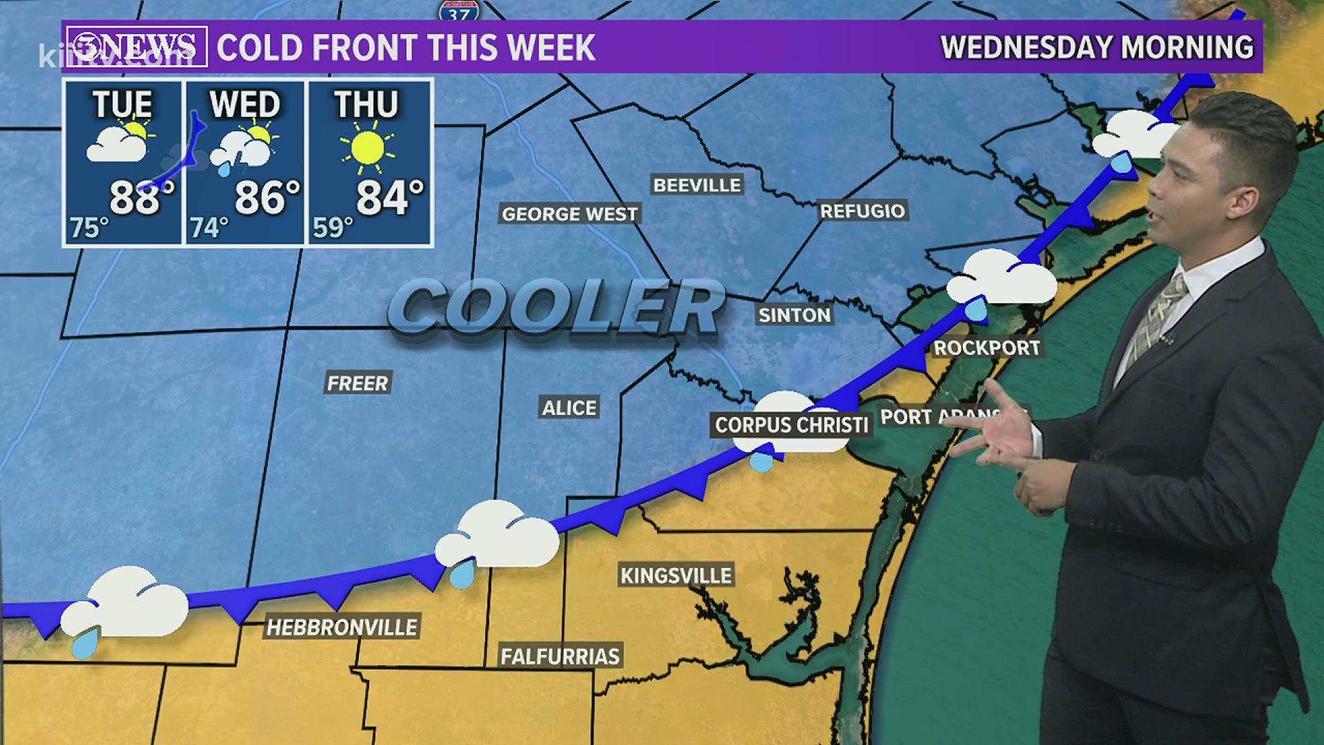 Cold front Wednesday will produce scattered showers and storms before clearing out mid-week.