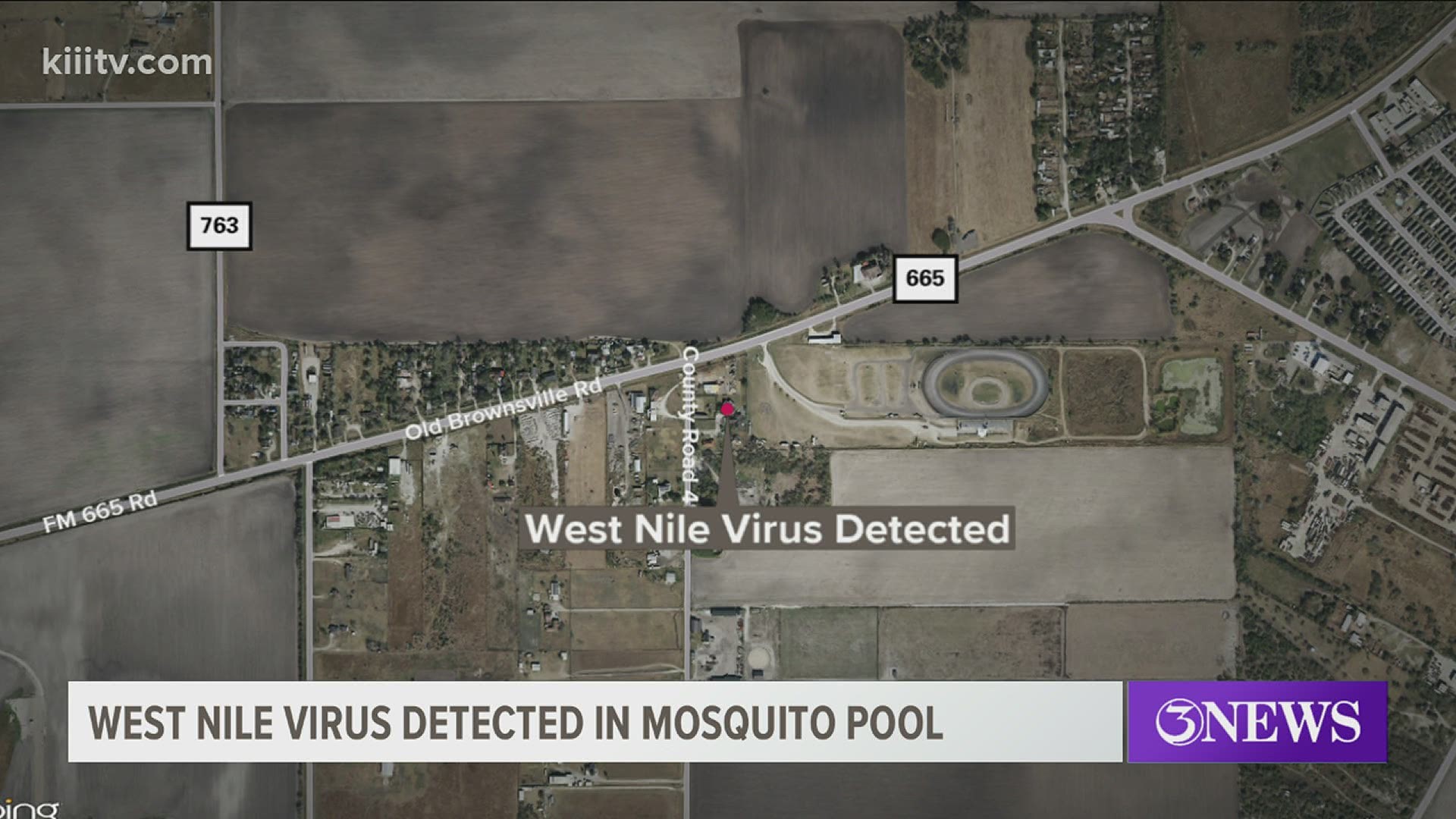 The positive test occurred at a trap located at 3140-A County Road 49A in Corpus Christi, Texas.