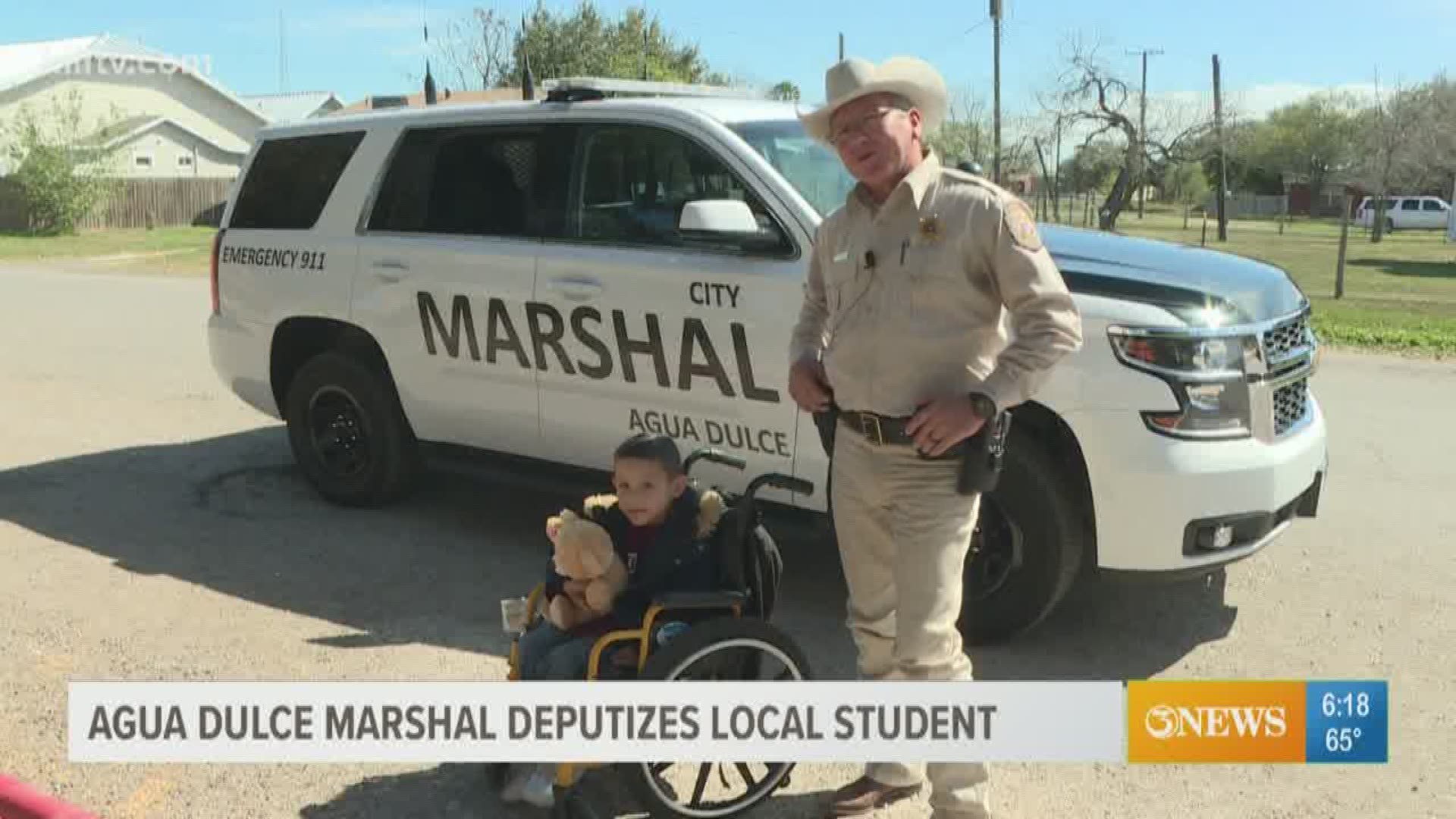 In Agua Dulce, one local student received a special ride to school and a new badge.