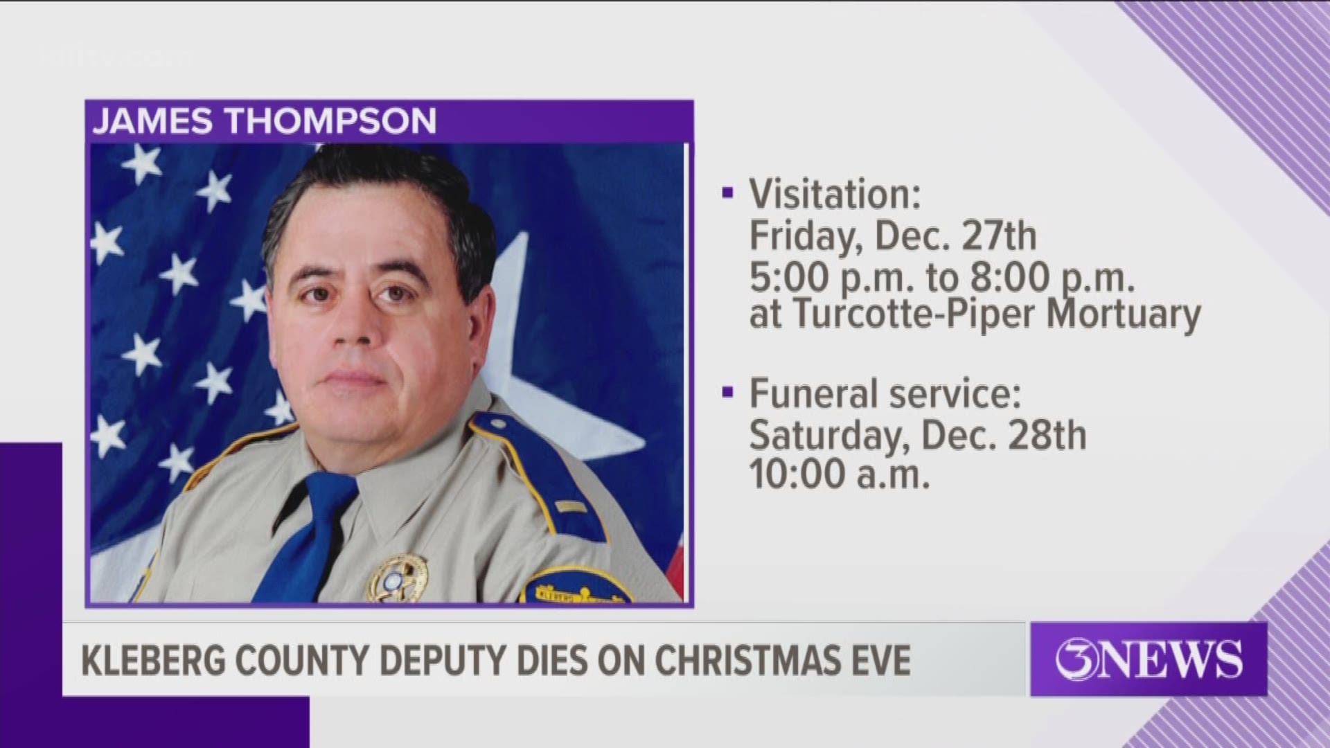 Funeral services are being held this weekend for a Kleberg County deputy who died on Christmas Eve.