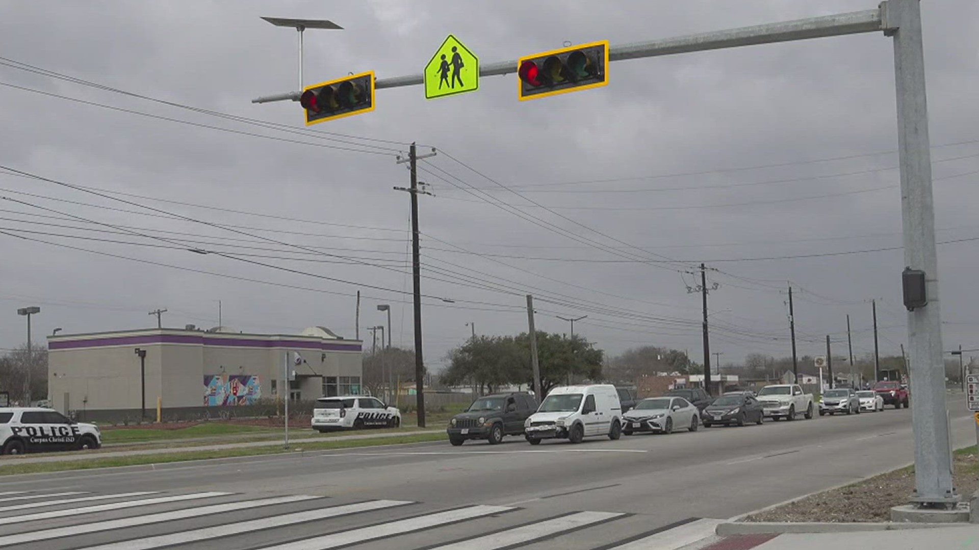 According to city officials, the traffic signal installed near the high school is one of six that are planned to be installed across the city.