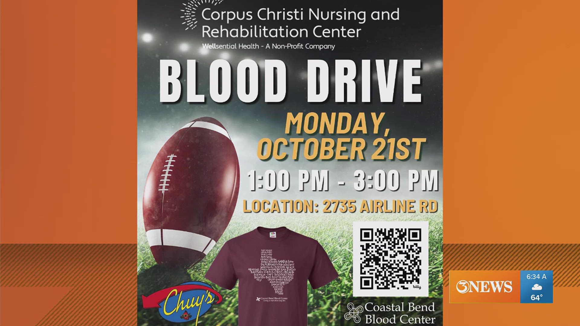 Donors will receive a t-shirt and a coupon to Chuy's!