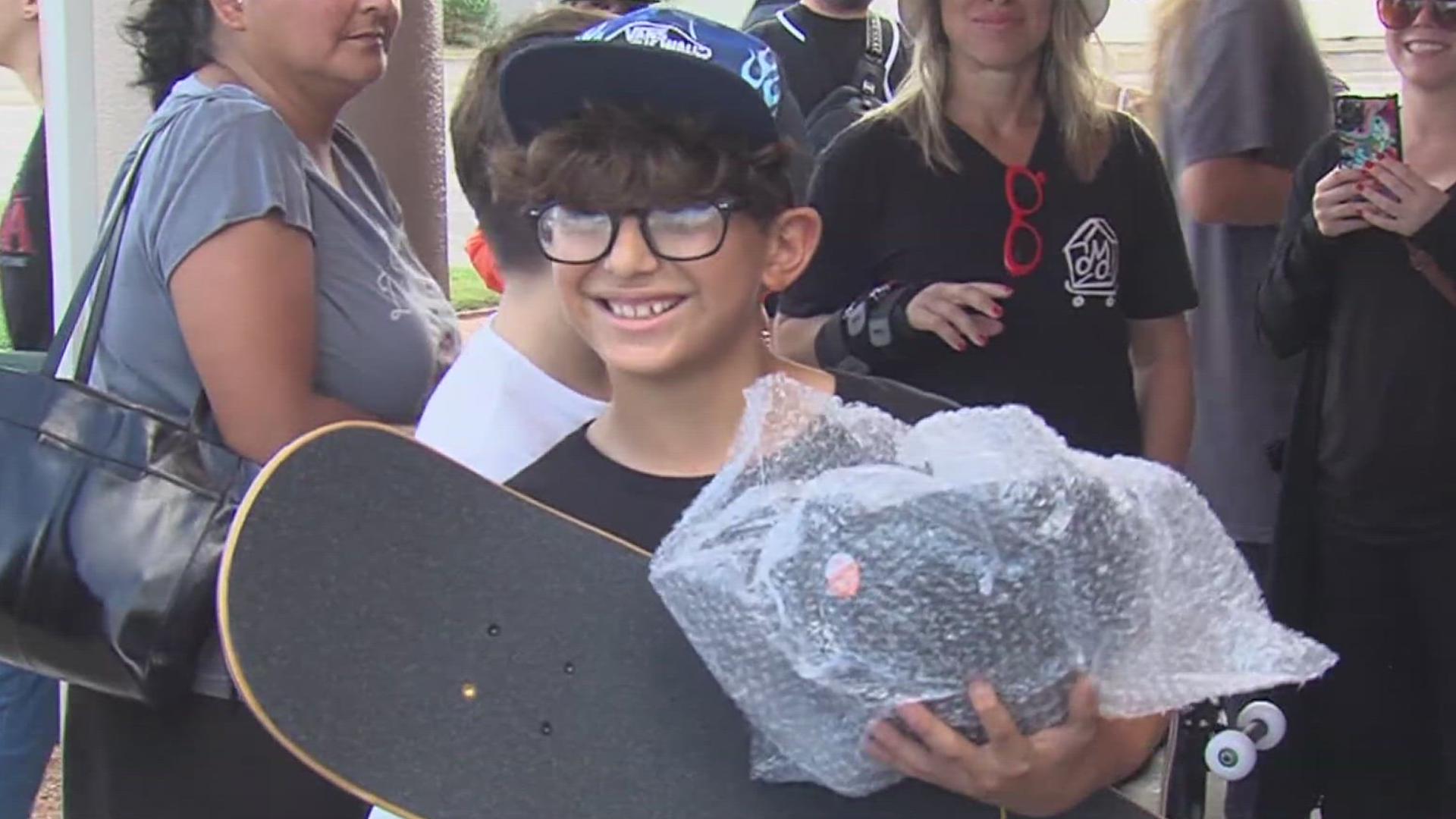 The giveaway also provided kids with pads and helmets to help them be safe with their new skateboards.