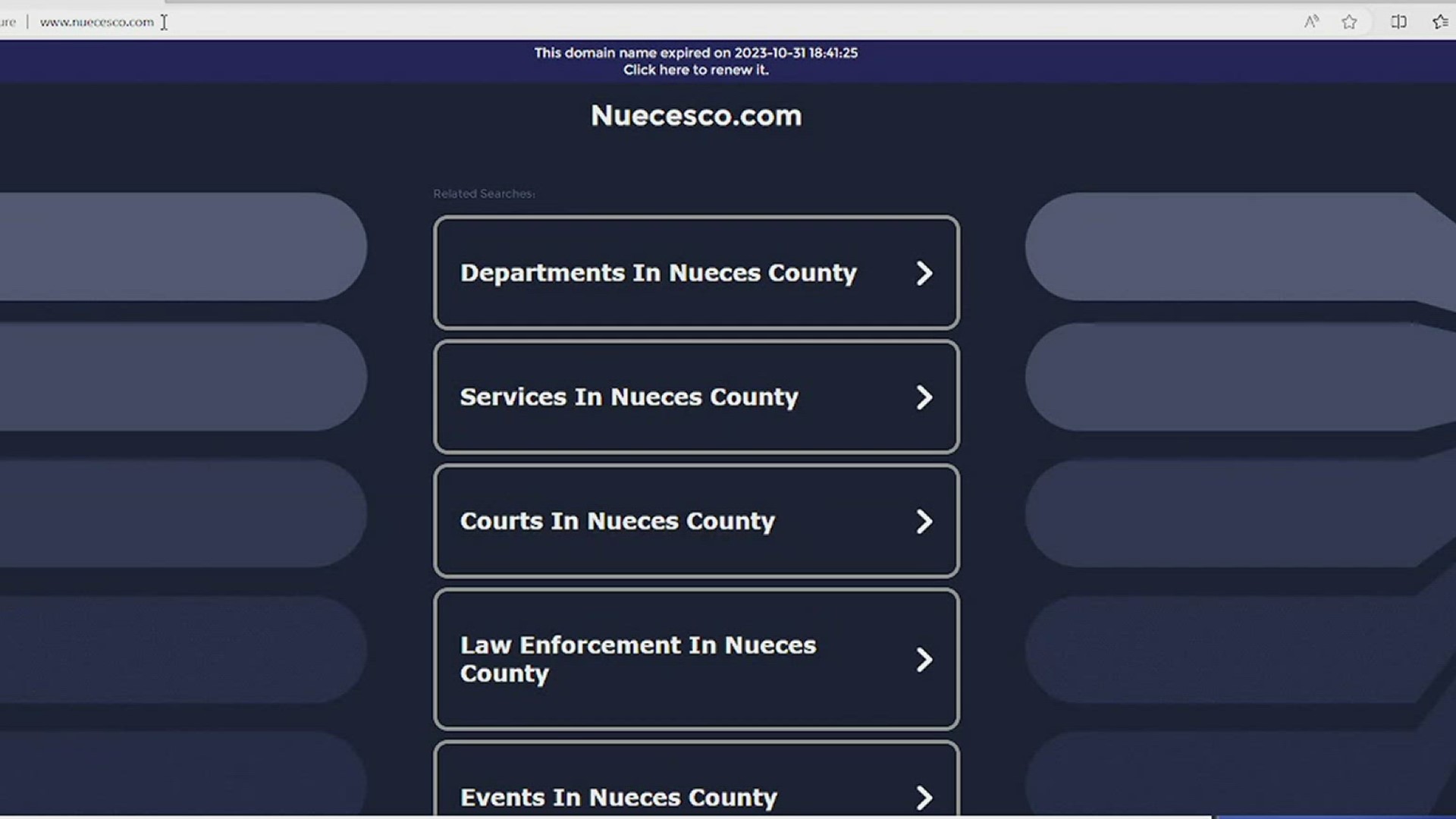 The county announced on social media Saturday that no one else ever purchased the original domain name, and that they were just pending its renewal.