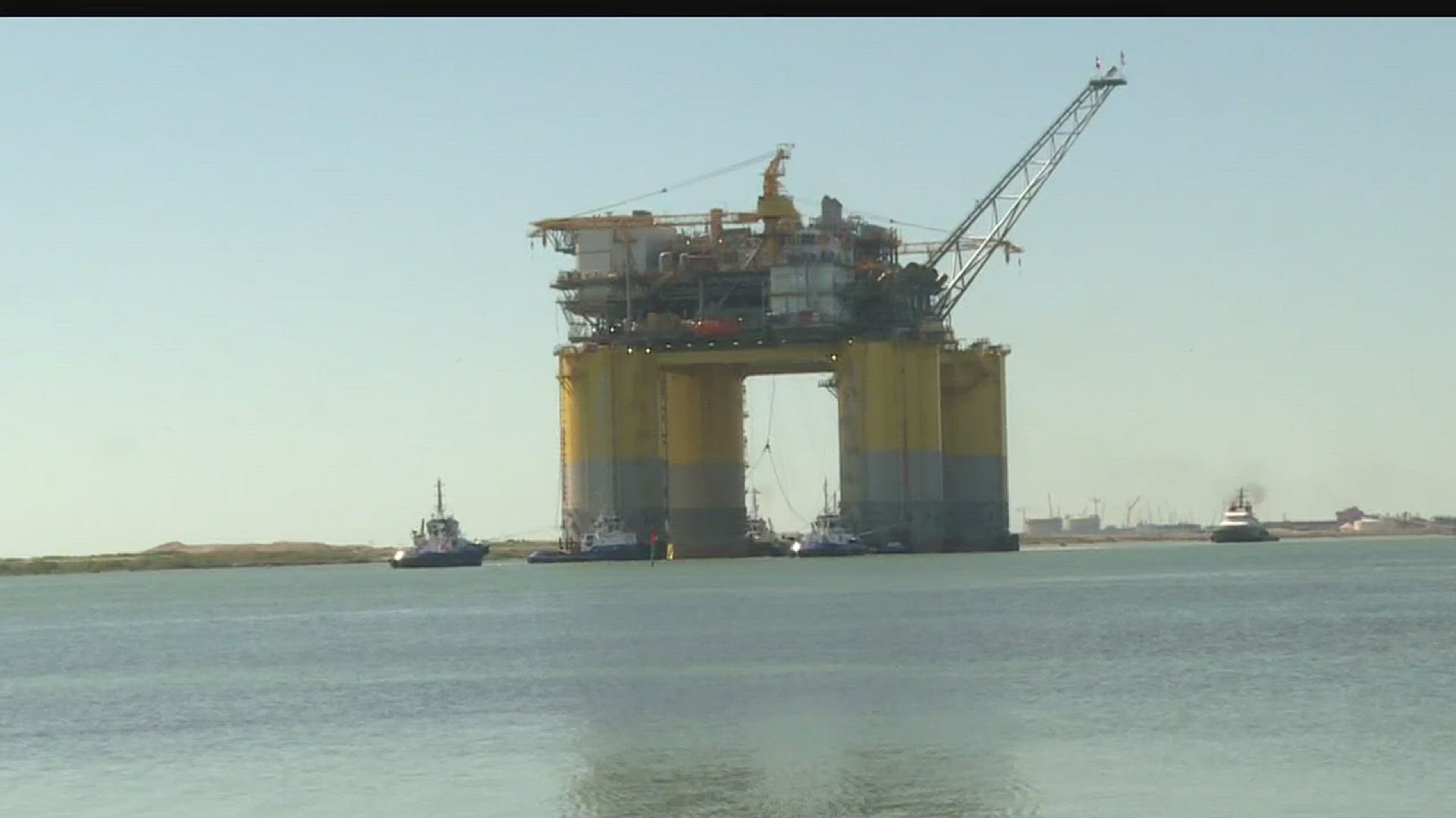 It was quite a site Friday as another one of these giant oil rigs, constructed and finished in Ingleside, was picked up and moved through the Corpus Christi Ship Channel.