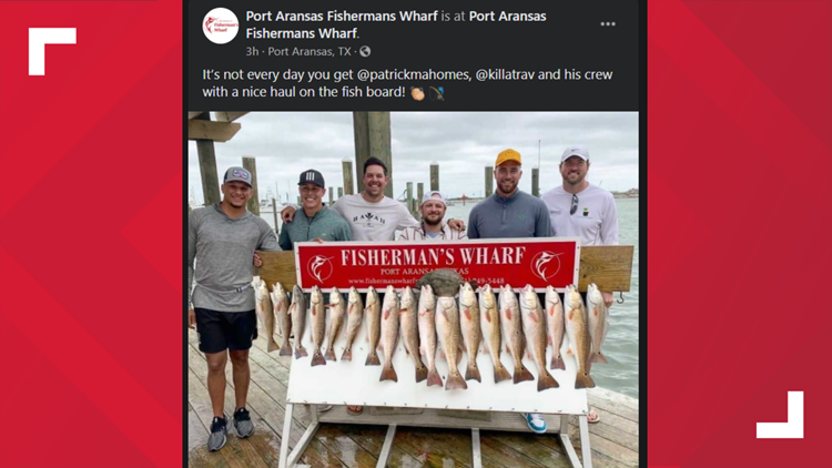 Photo shows Kansas City Chiefs players Patrick Mahomes, Travis Kelce  visiting Port Aransas