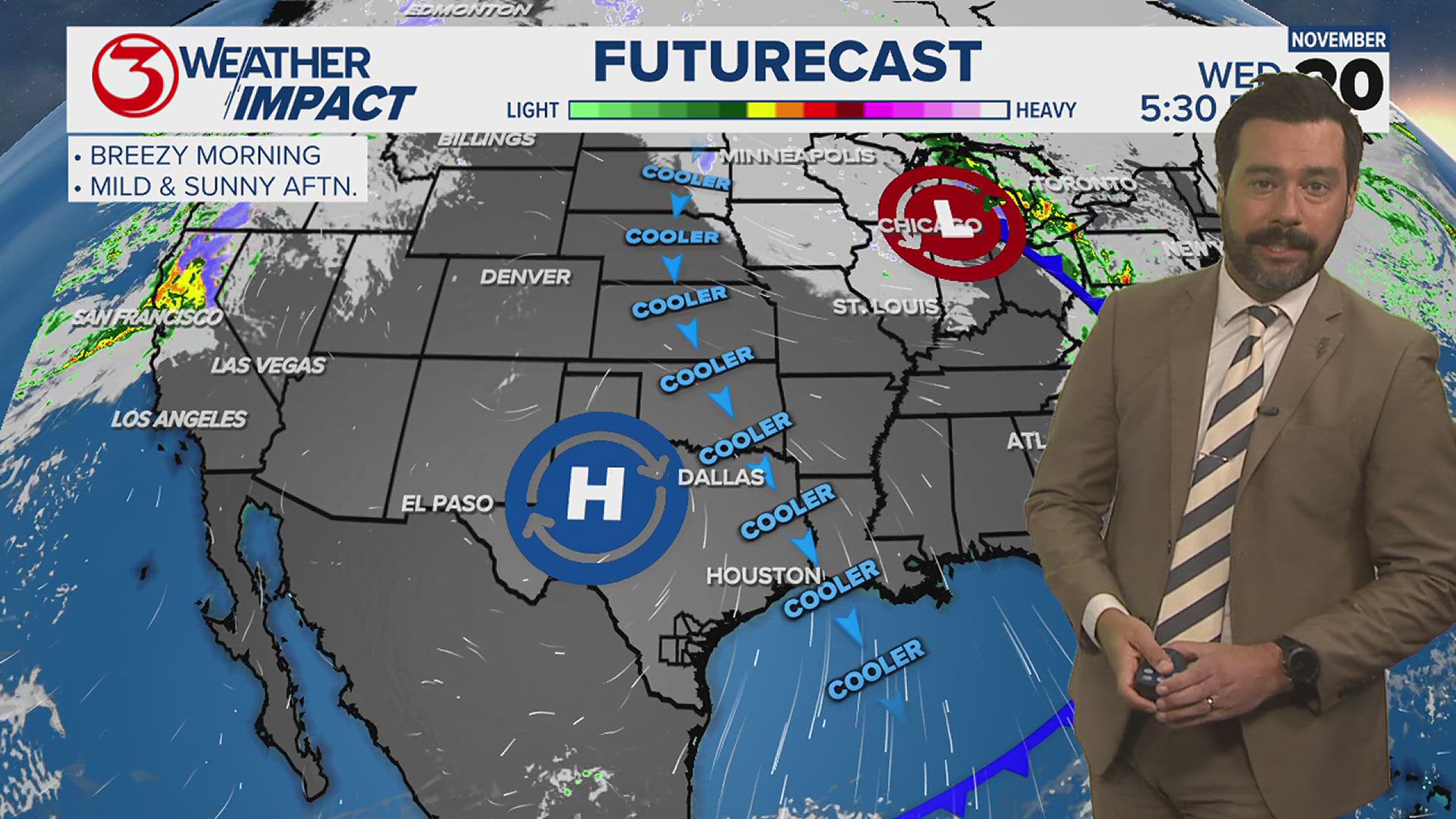 A reinforcing cold front will lower highs down to the 70s Wednesday and Thursday. 40s in play for the first time since early April on Thursday morning.