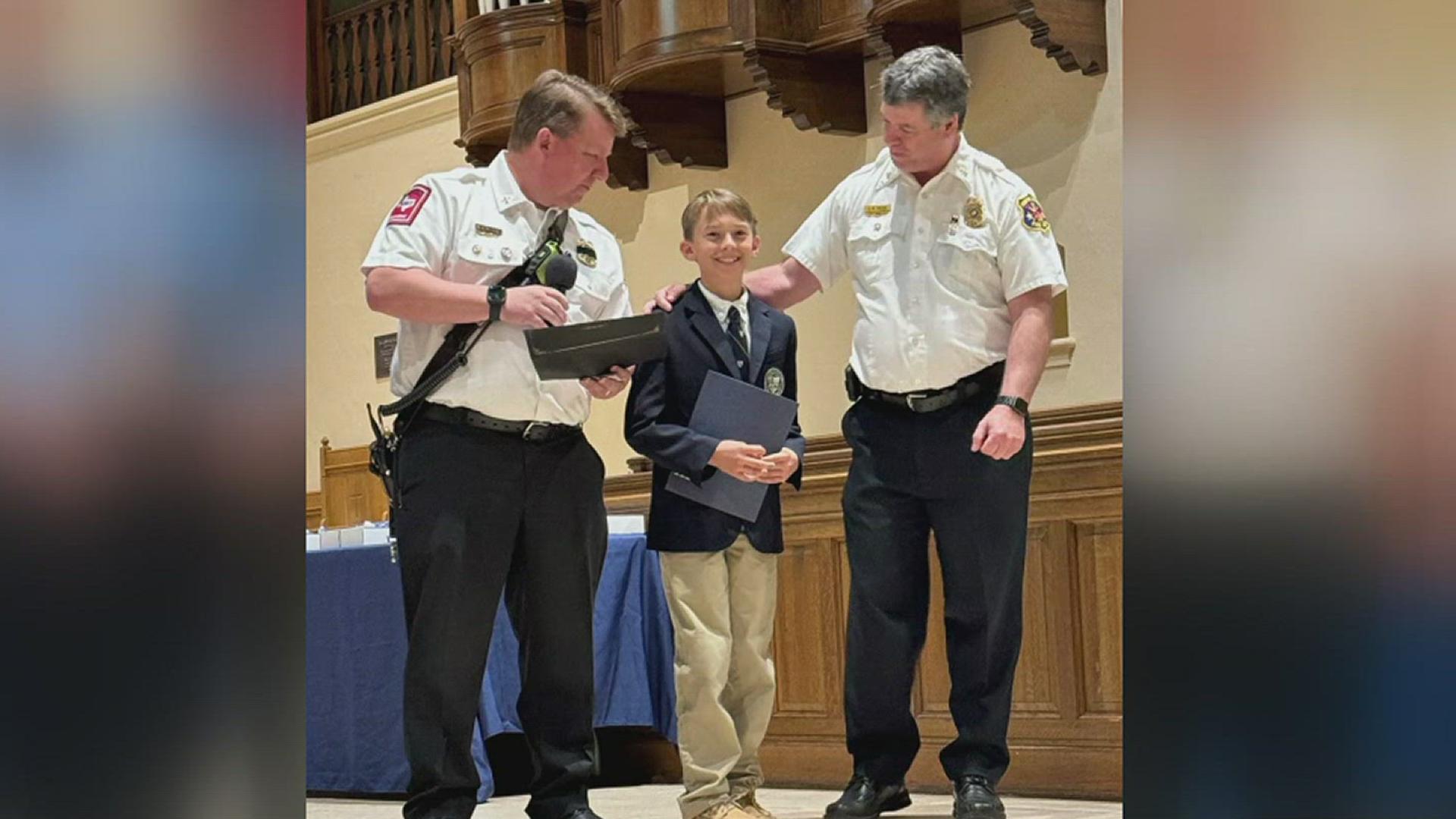 CCFD presented Hunter Shaw with a 'Certificate of Merit' for his heroic action performing the Heimlich maneuver on a classmate who was choking, saving their life.