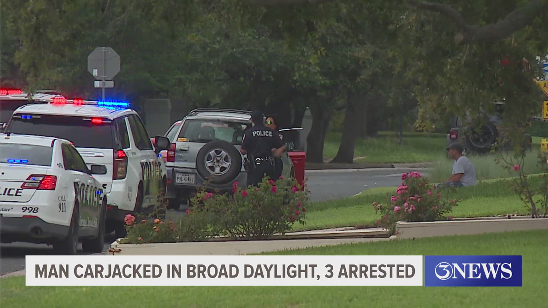 Mark Gonzales tells 3NEWS he was headed to pick up his son when the suspects carjacked him at Aventine Apartments. Police arrested the suspects at Oleander Point.