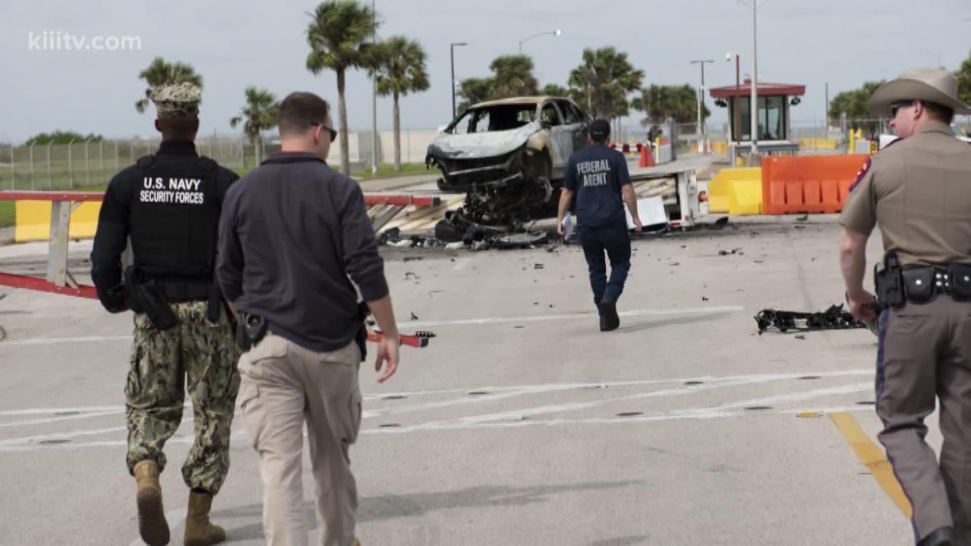 First responders were called to Naval Air Station-Corpus Christi's north gate on Ocean Drive Thursday morning after officials said a driver evading security personnel crashed into a barrier.