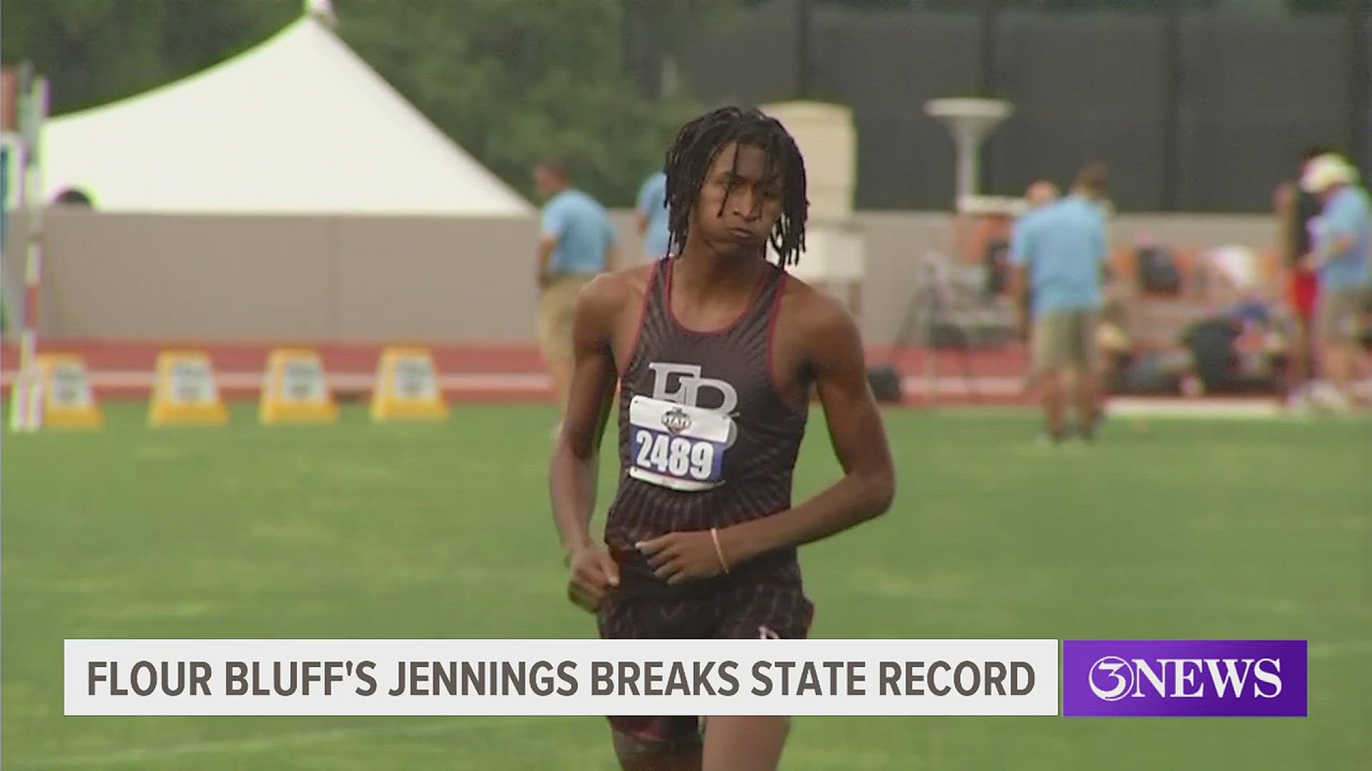 Jennings broke the 40-year-old record with a jump of 7' 1.75"