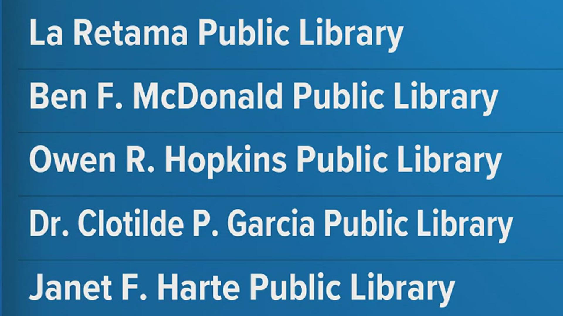 These are the available locations on your screen for those who wish to cool down at some of our public libraries.