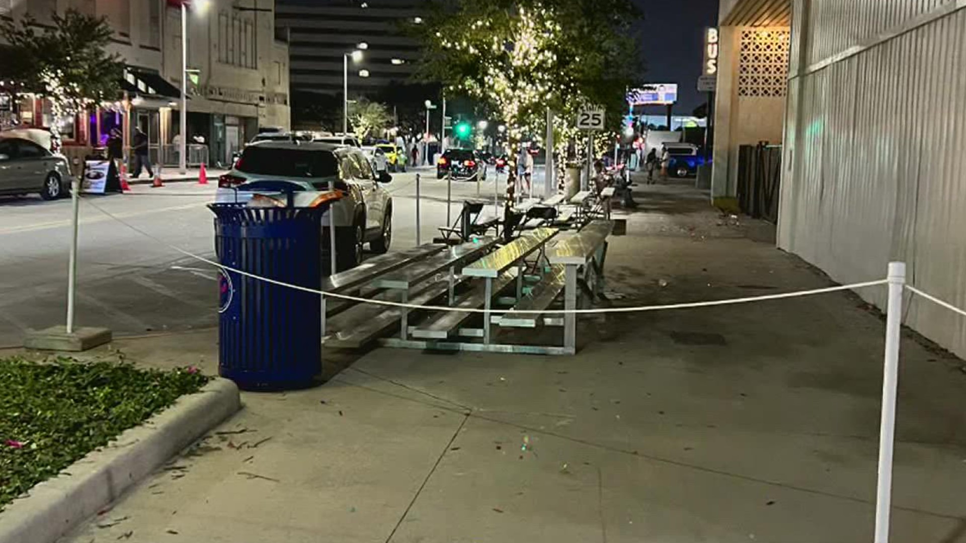 One section of sidewalk near the parade route was completely roped off Saturday, leaving passersby to travel in the street instead.