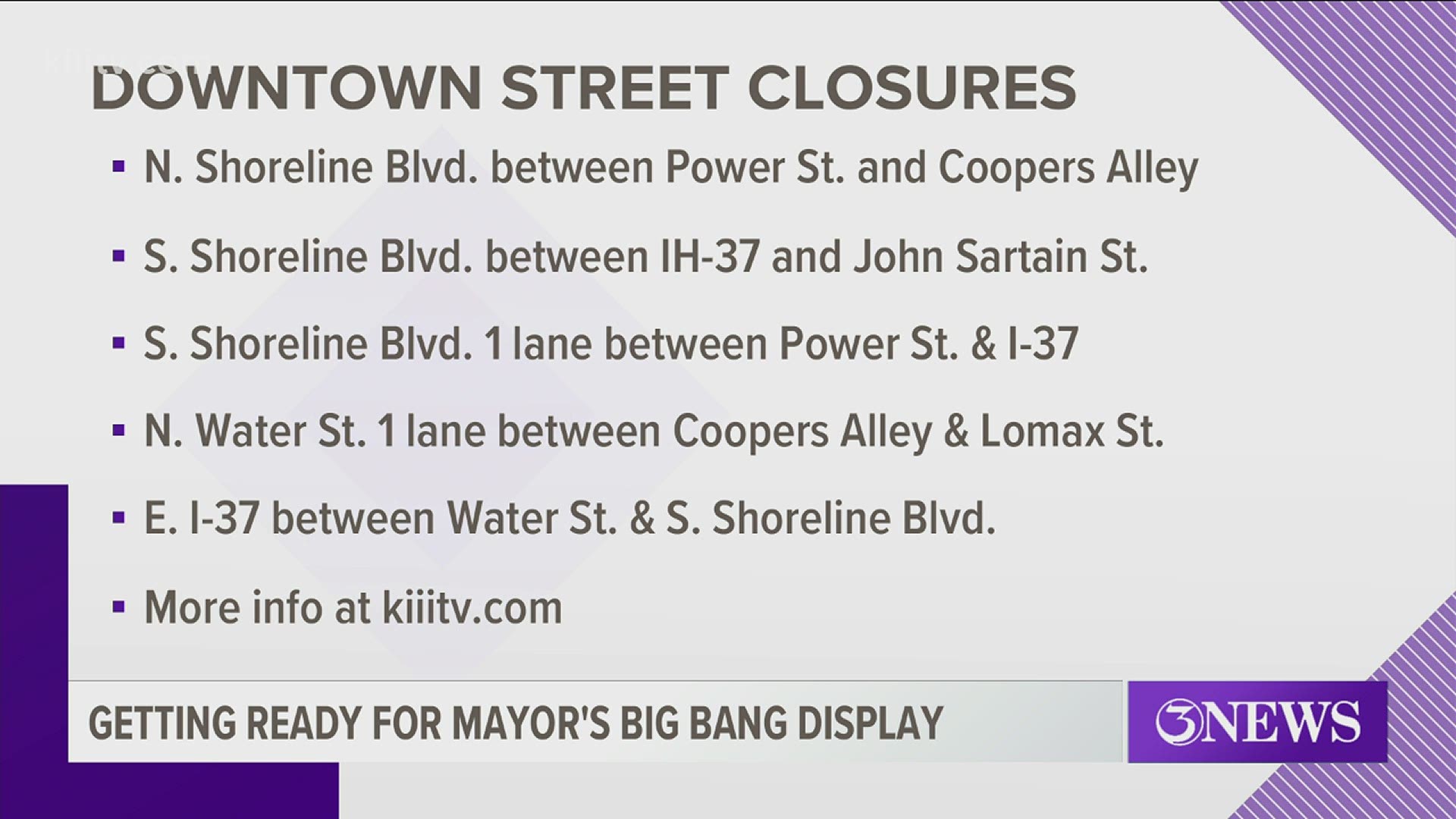 Several roads are closed ahead of the Big Bang Celebration