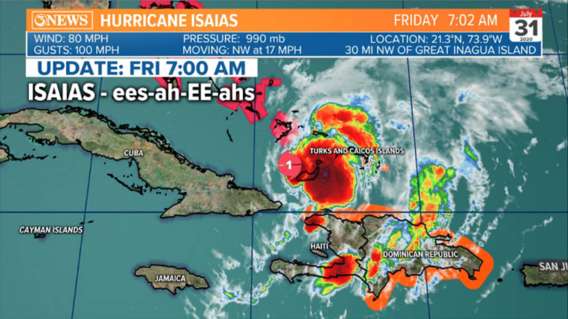 Hurricane Isaias headed up the US Atlantic Coast | kiiitv.com