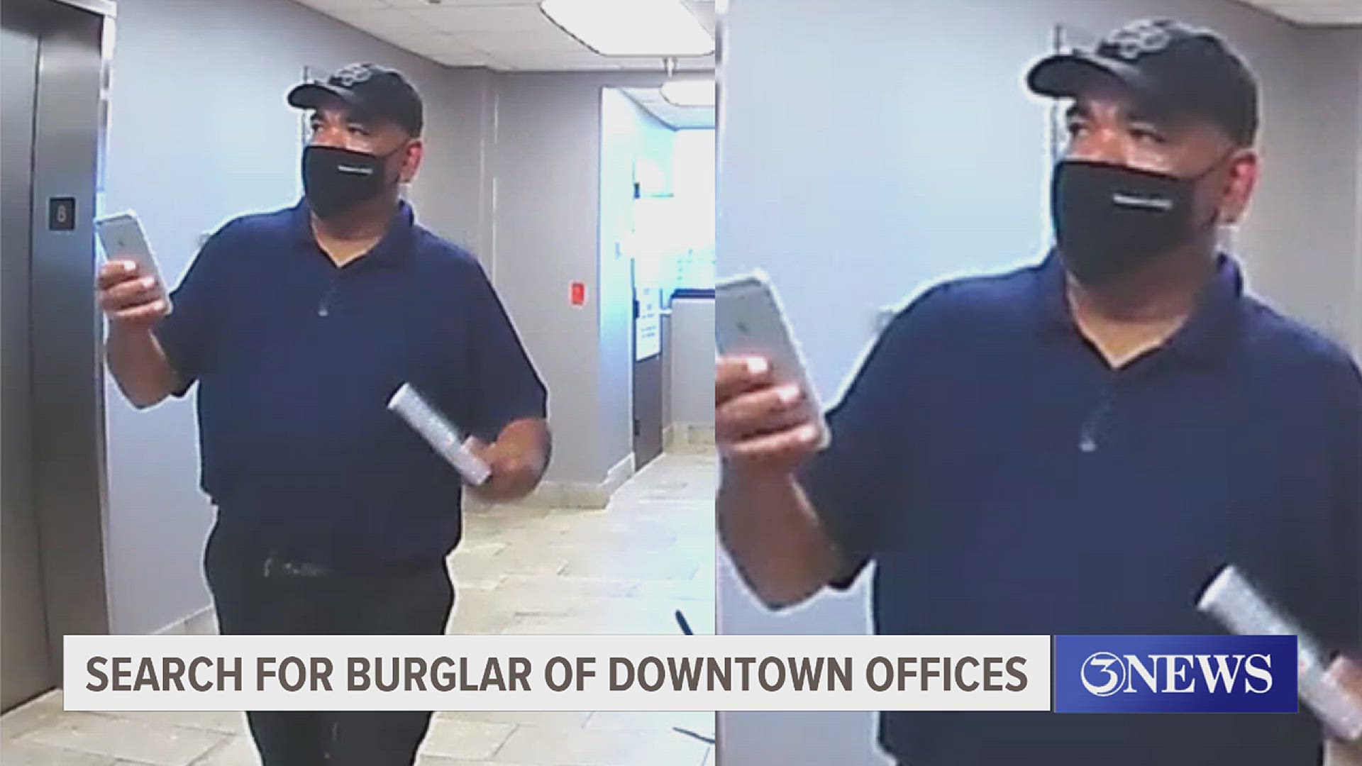 Police say the man was seen stealing on security video in a business building downtown after working hours.