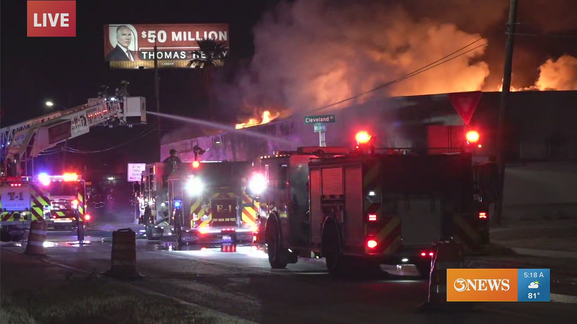 Flames can be seen coming from a building in the area.