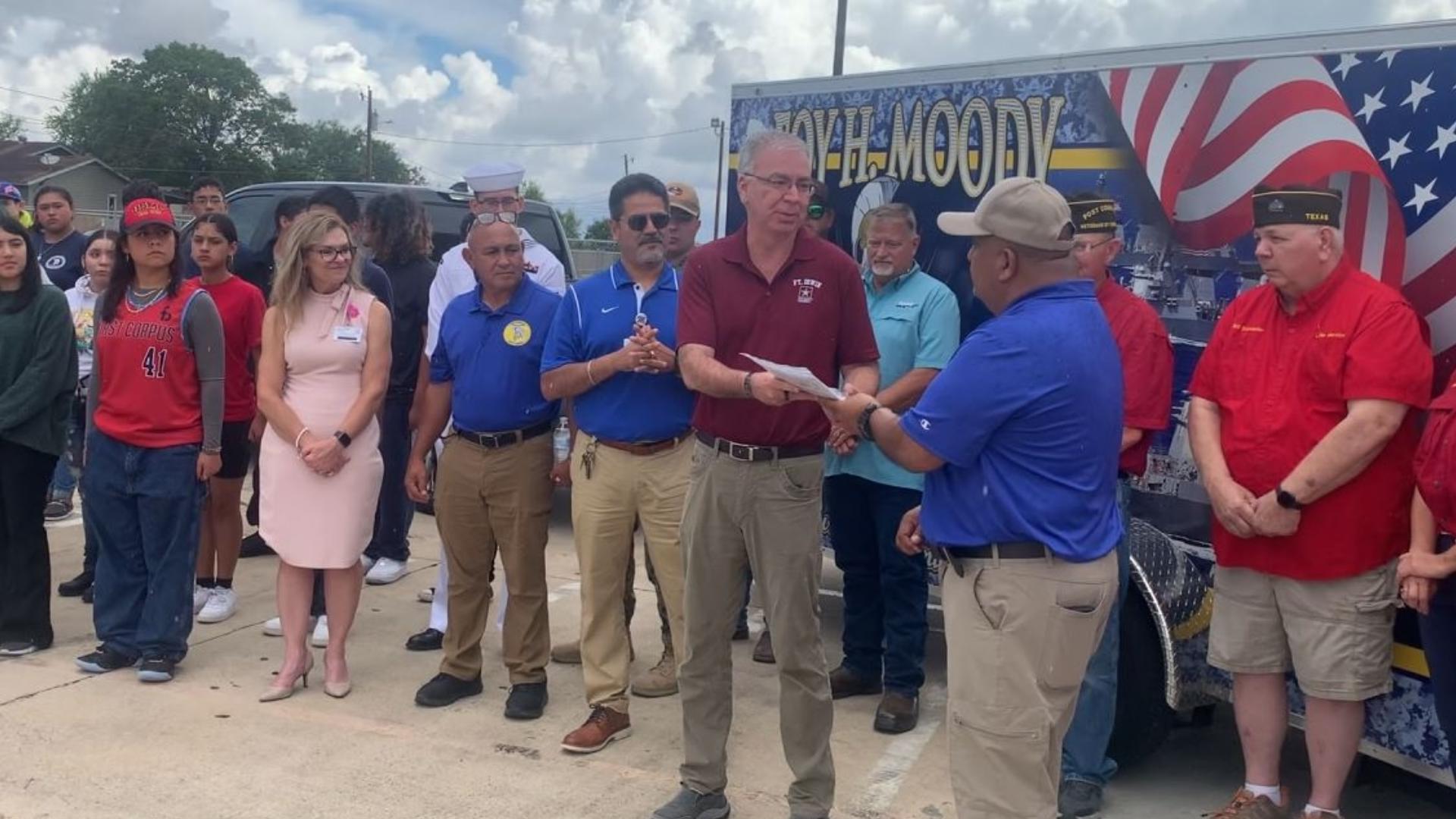 Flour Bluff VFW Post 8932 and other donors gifted the much-needed trailer to Moody High School's Junior ROTC program.