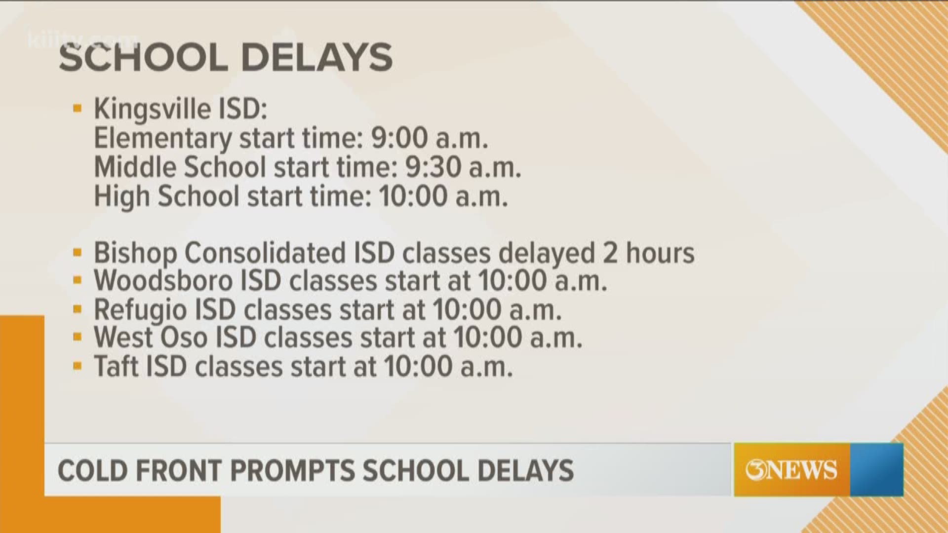 School delays, closures in the Coastal Bend due to weather | kiiitv.com