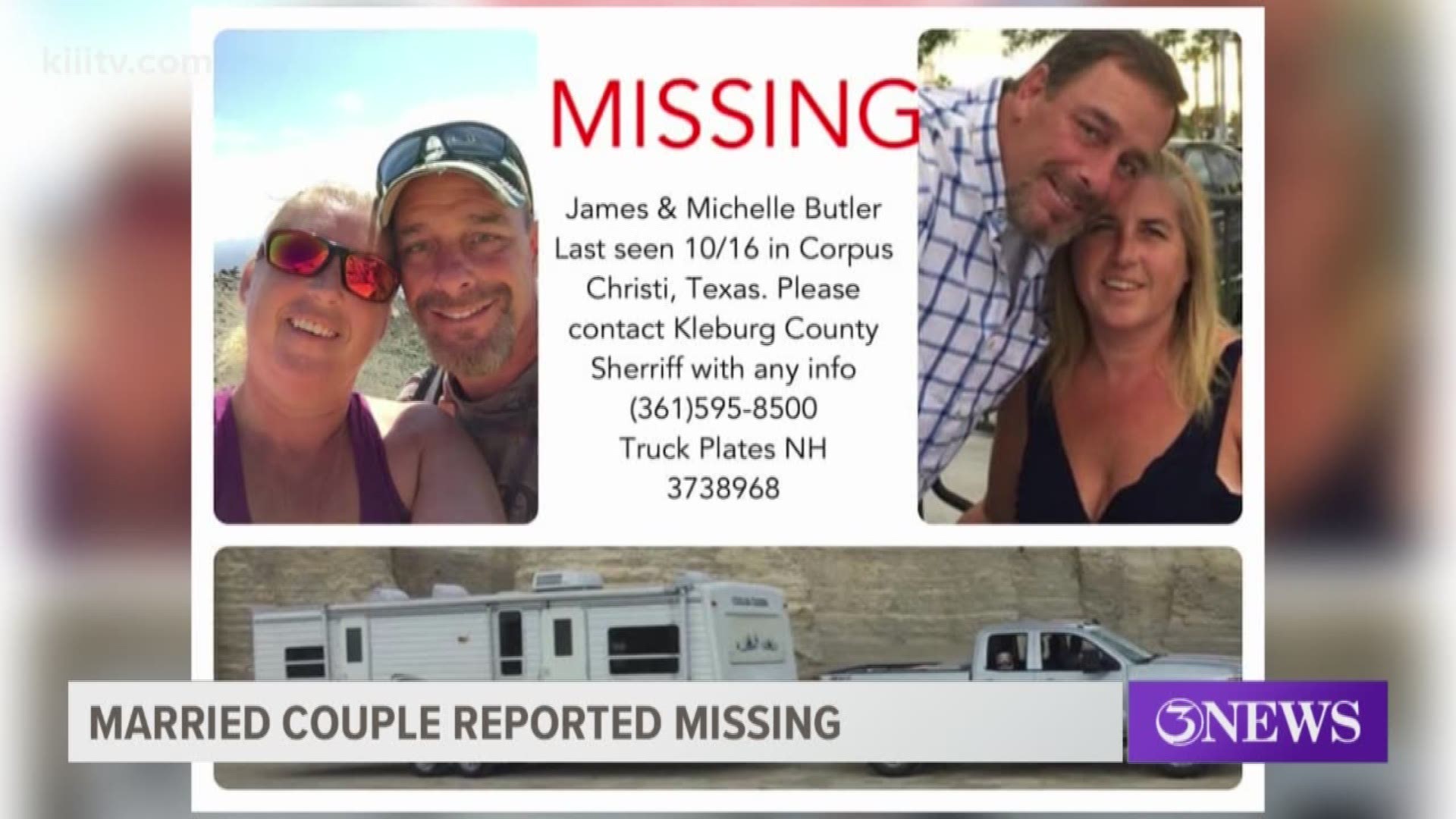 The Kleberg County Sheriff's Office reported the couple was last seen at the Padre Balli Park on October 14.